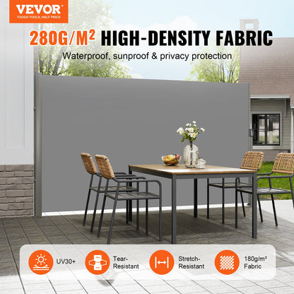 Retractable Side Awning, 180X300cm Aluminum Outdoor Privacy Screen, 280g Polyester Water-proof Retractable V952-ZYPF180X300CMGY01V0