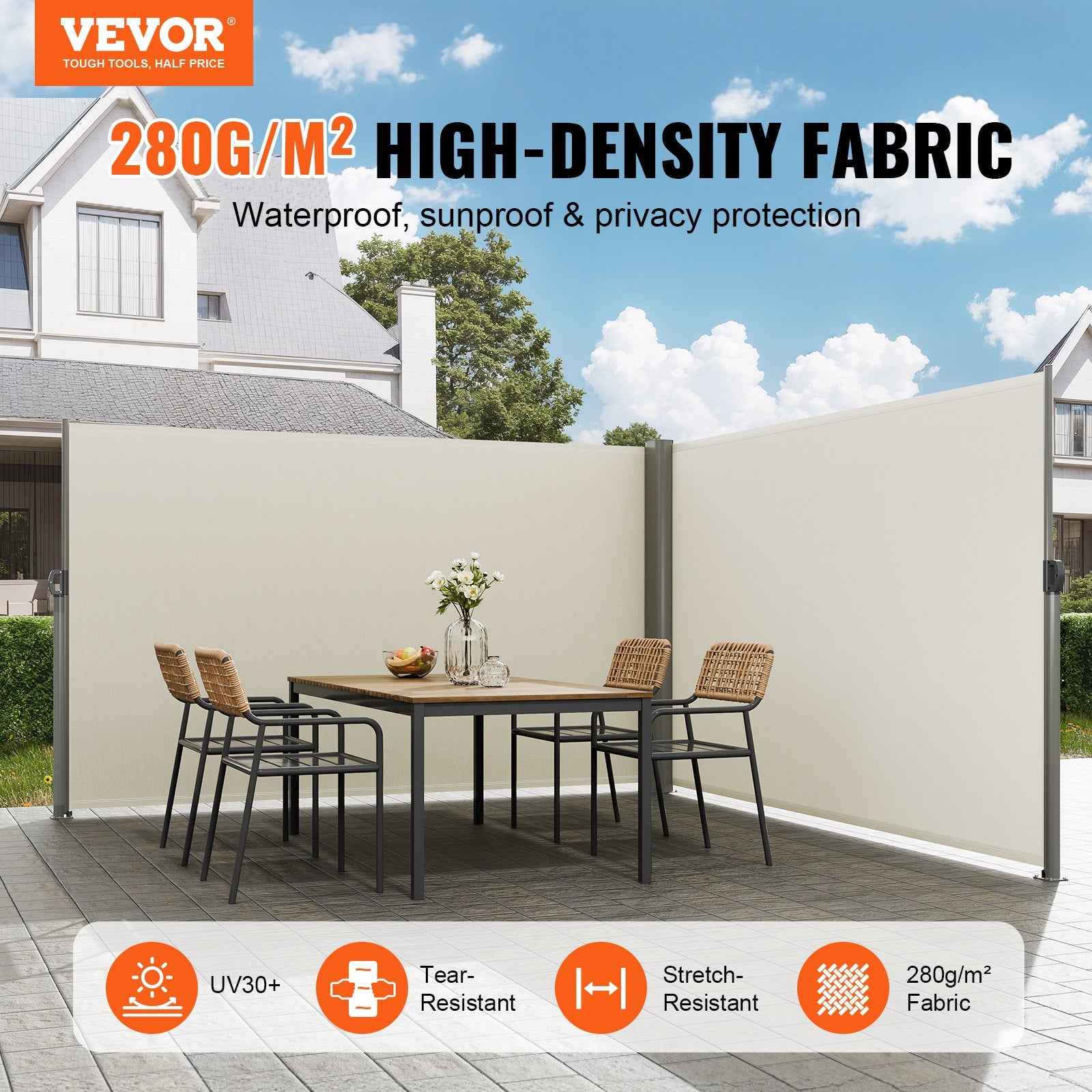 Retractable Side Awning, 180X600cm Aluminum Outdoor Privacy Screen, 280g Polyester Water-proof Retractable V952-ZYPF180X600CMM001V0