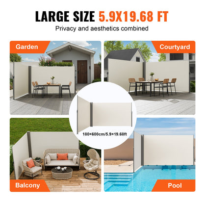 Retractable Side Awning, 180X600cm Aluminum Outdoor Privacy Screen, 280g Polyester Water-proof Retractable V952-ZYPF180X600CMM001V0