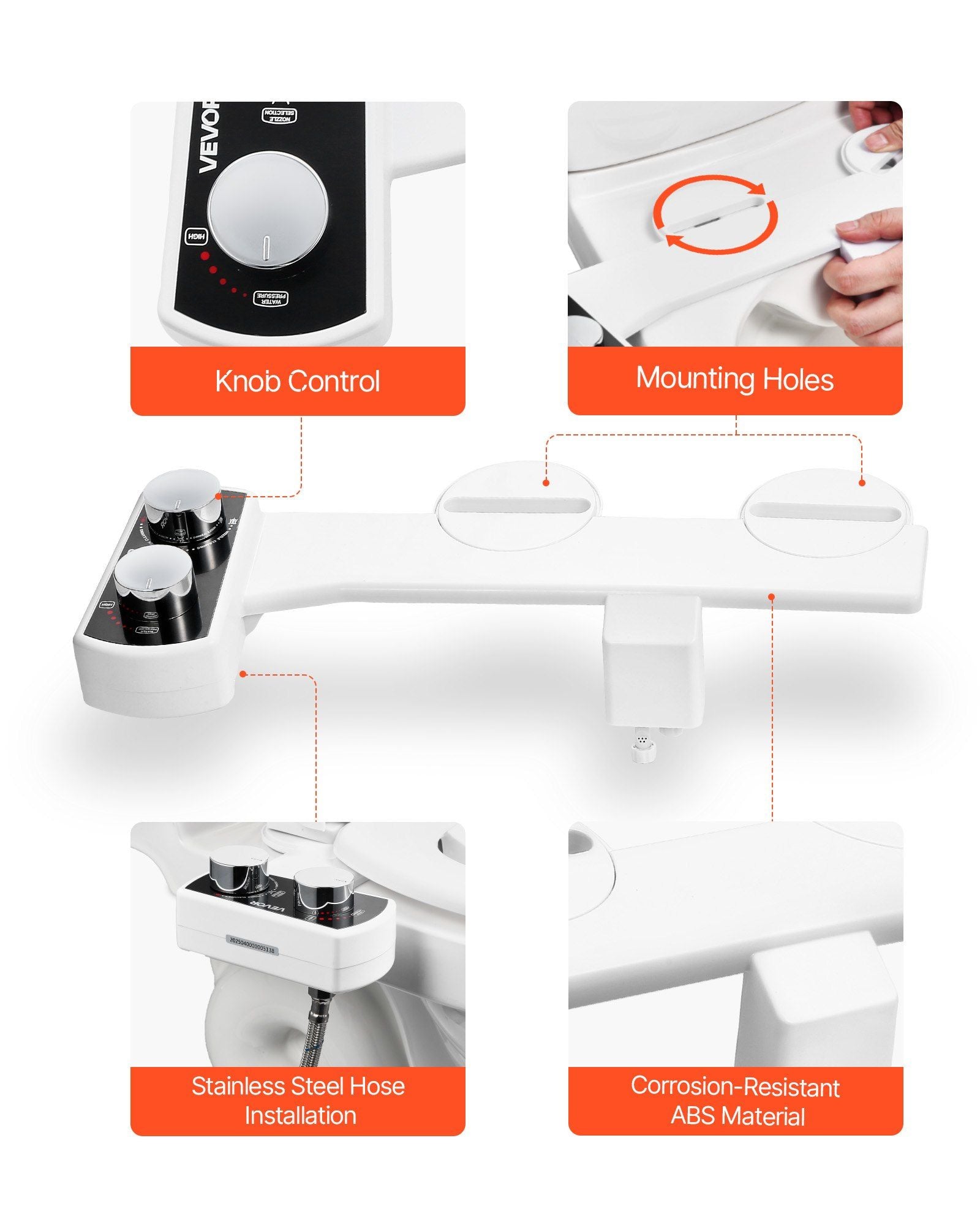 Bidet Attachment for Toilet, Non-Electric Bidet Toilet Seat Attachment - Dual Retractable Nozzles, Adjustable V952-ZYPZQJPZLSSPAOWR9001V0