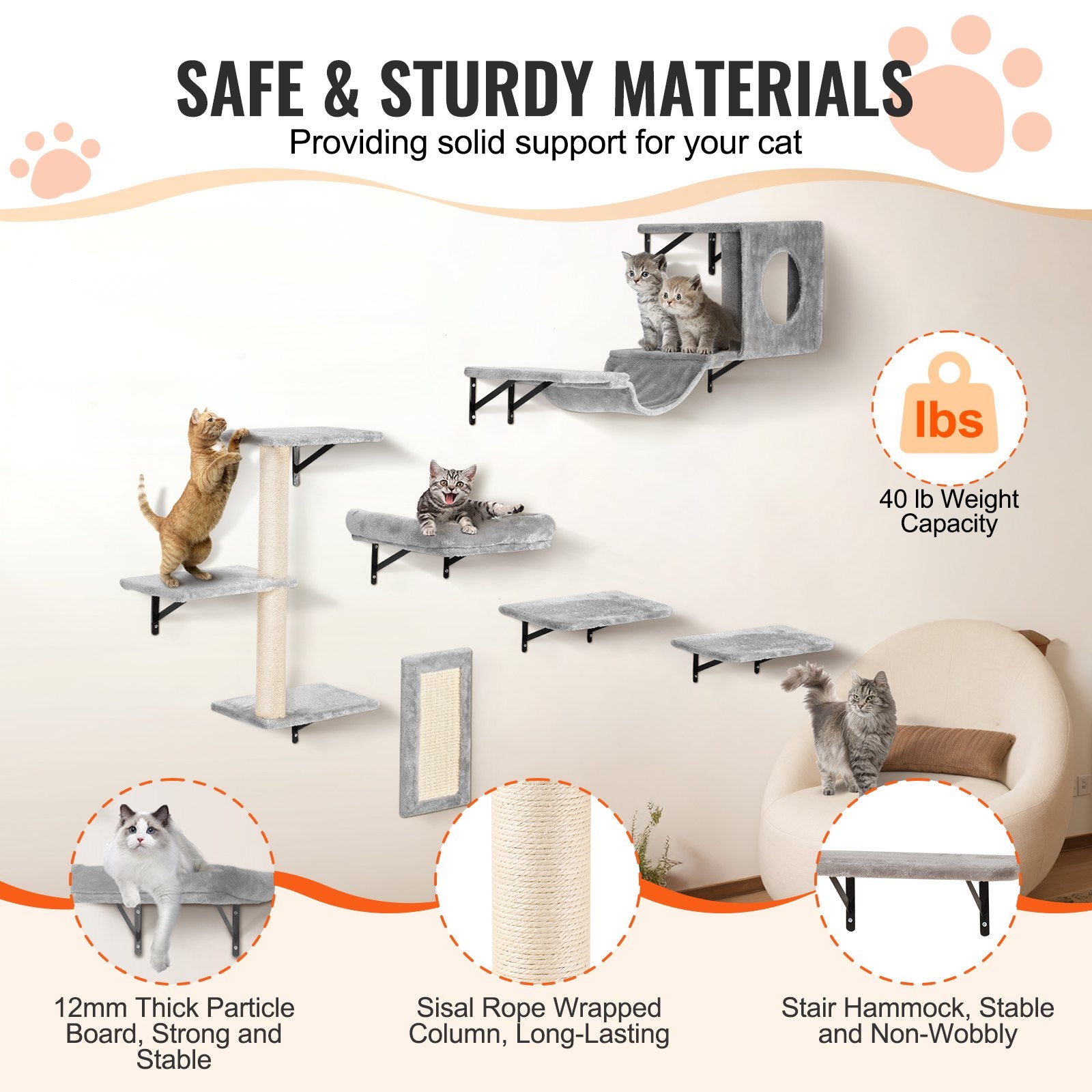 Wall Mounted Cat Shelves, Cat Wall Shelves and Perches with Jumping Boards, Hammock, Sofa, Cat Tree & Cat V952-ZYSBGSMPJ6JTKY3NYV0