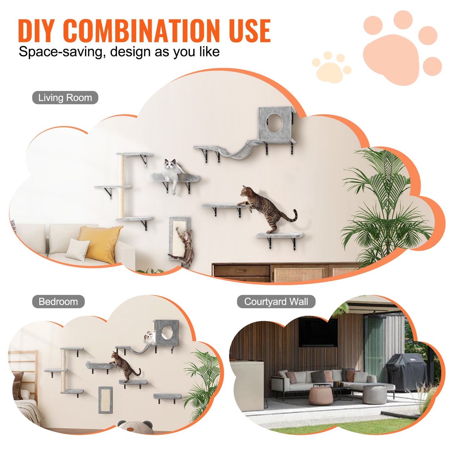 Wall Mounted Cat Shelves, Cat Wall Shelves and Perches with Jumping Boards, Hammock, Sofa, Cat Tree & Cat V952-ZYSBGSMPJ6JTKY3NYV0