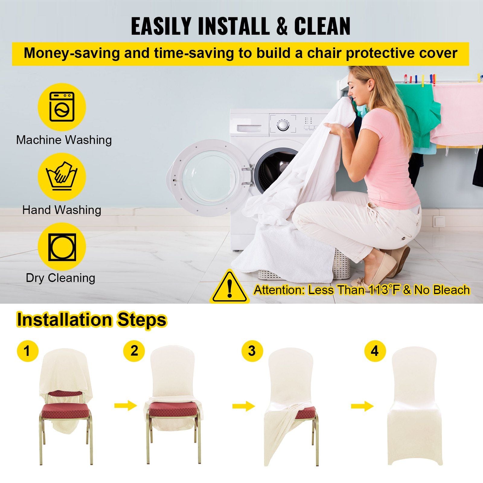 Stretch Spandex Folding Chair Covers, Universal Fitted Chair Cover, Removable Washable Protective Slipcovers, V952-ZYT100PCSXYSQB001V0