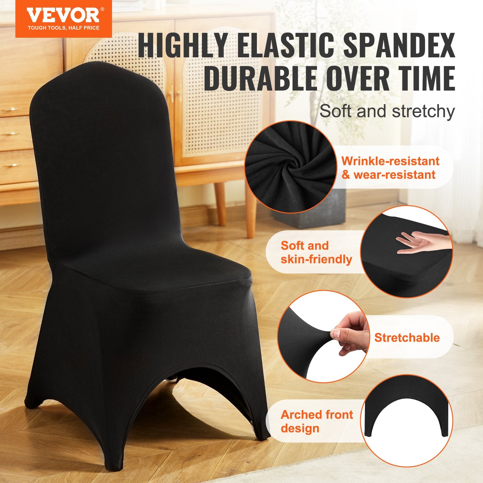 50 PCS Black Chair Covers Polyester Spandex Stretch Wedding Party Banquet V952-ZYT50PCSHSGXYT001V0