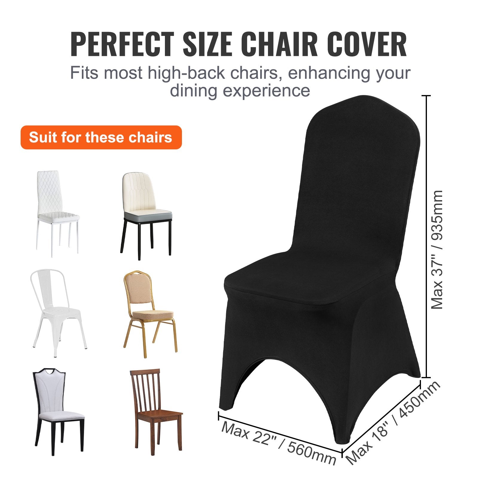 50 PCS Black Chair Covers Polyester Spandex Stretch Wedding Party Banquet V952-ZYT50PCSHSGXYT001V0