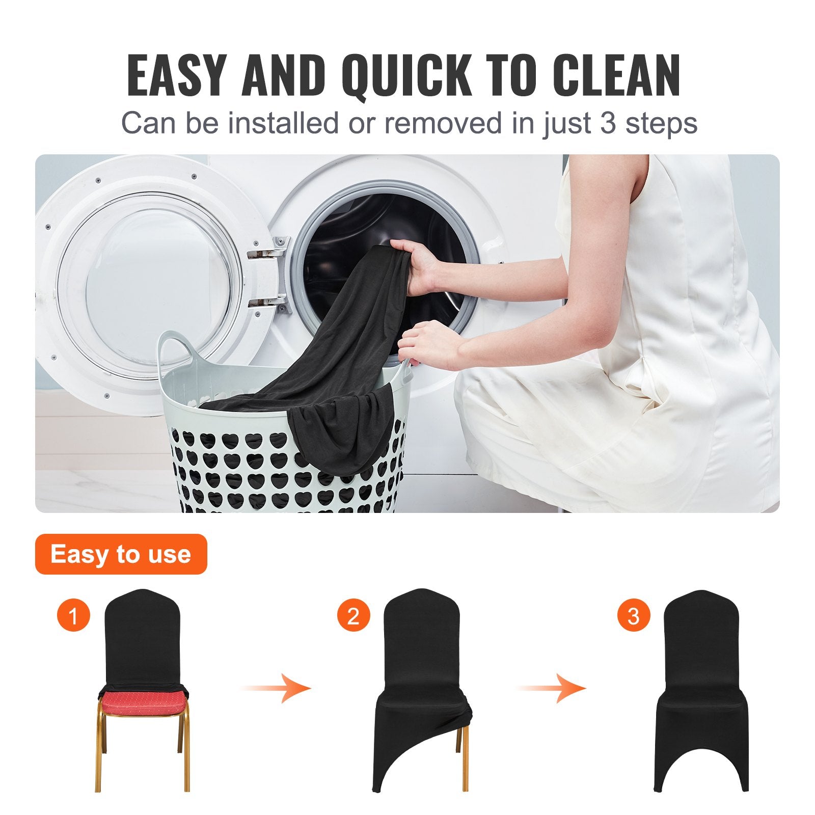 50 PCS Black Chair Covers Polyester Spandex Stretch Wedding Party Banquet V952-ZYT50PCSHSGXYT001V0