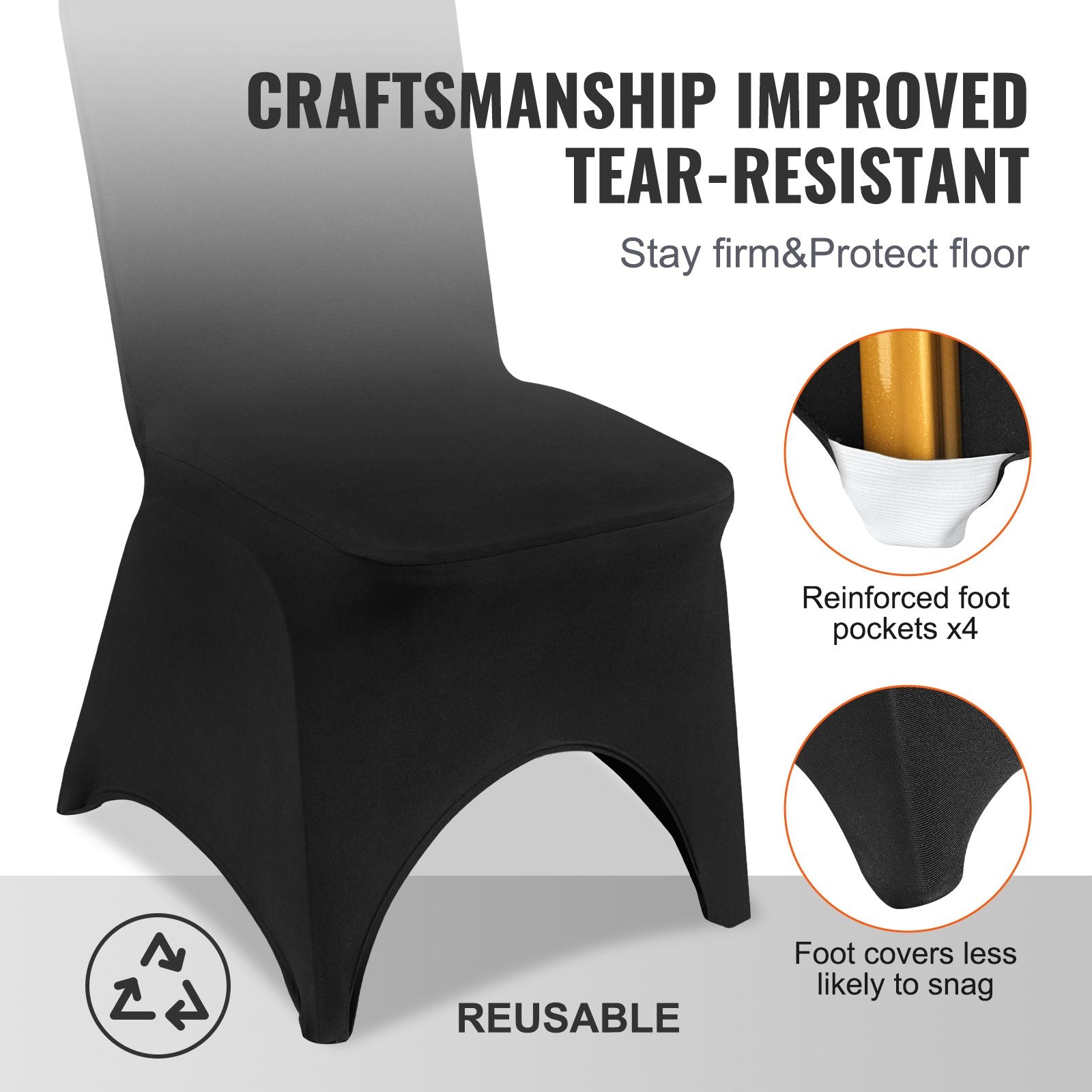 50 PCS Black Chair Covers Polyester Spandex Stretch Wedding Party Banquet V952-ZYT50PCSHSGXYT001V0