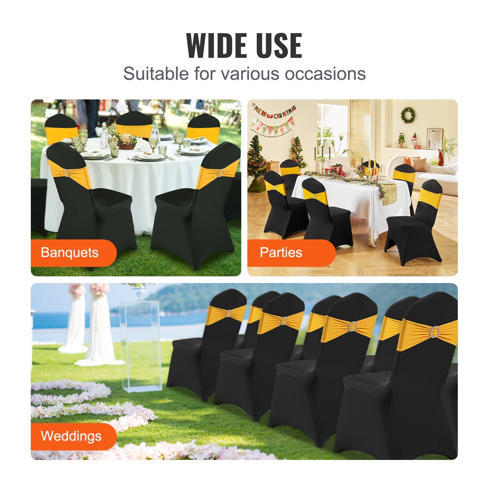 50 PCS Black Chair Covers Polyester Spandex Stretch Wedding Party Banquet V952-ZYT50PCSHSGXYT001V0