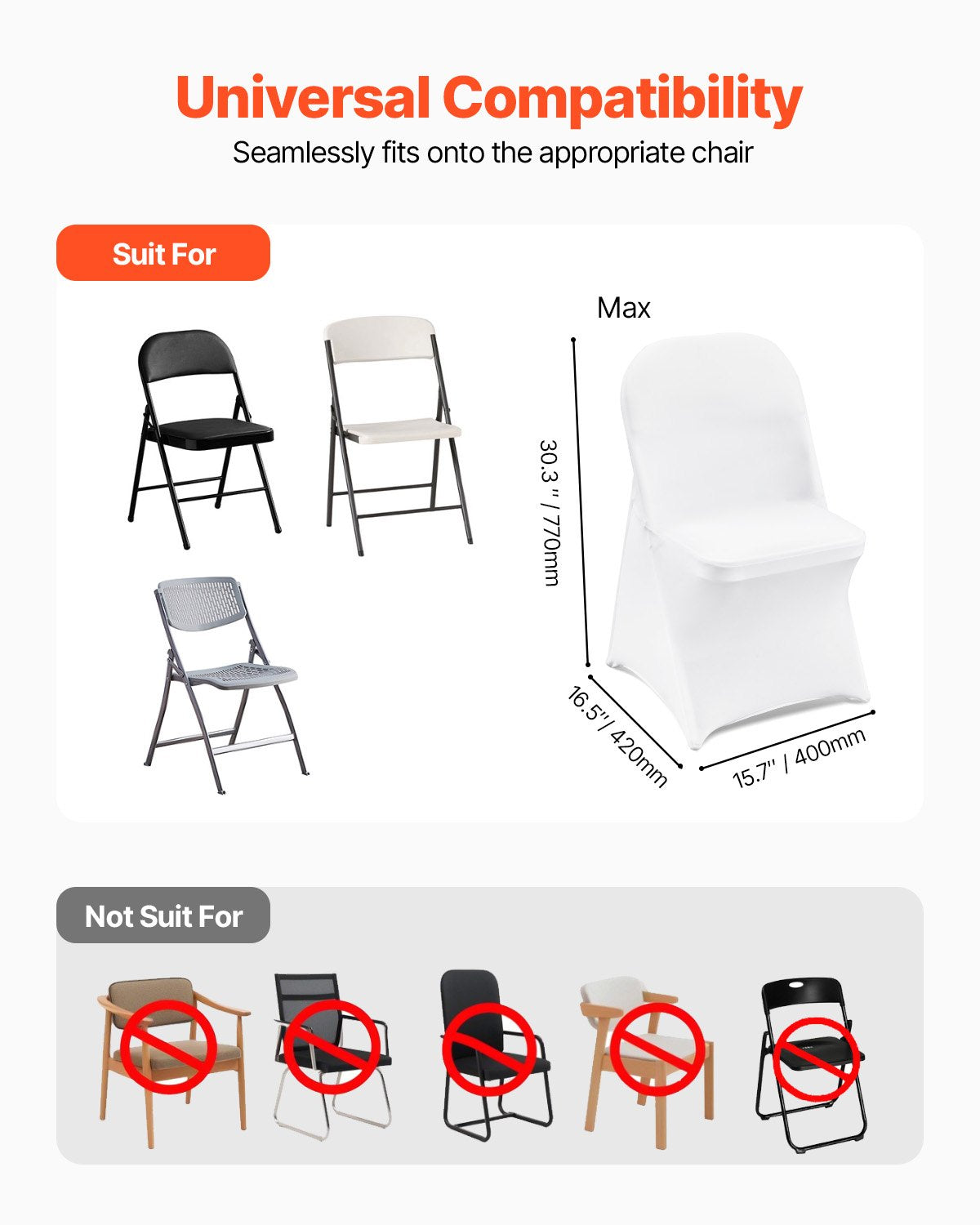 Stretch Spandex Folding Chair Covers, Universal Fitted Chair Cover, Removable Washable Protective Slipcovers, V952-ZYTBS132033CMG7X0V0