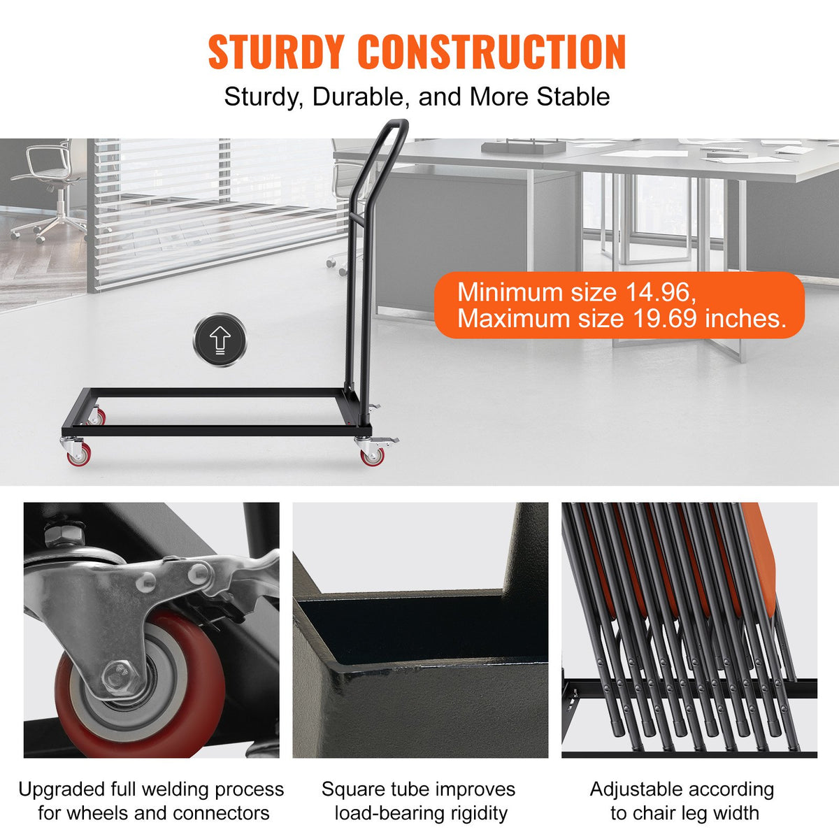 Folding Chair Dolly, Iron Commercial Cart with 12 Chairs Capacity, Folding Chairs Rack Trolley with 4 V952-ZYTC422136YCTP8YBV0