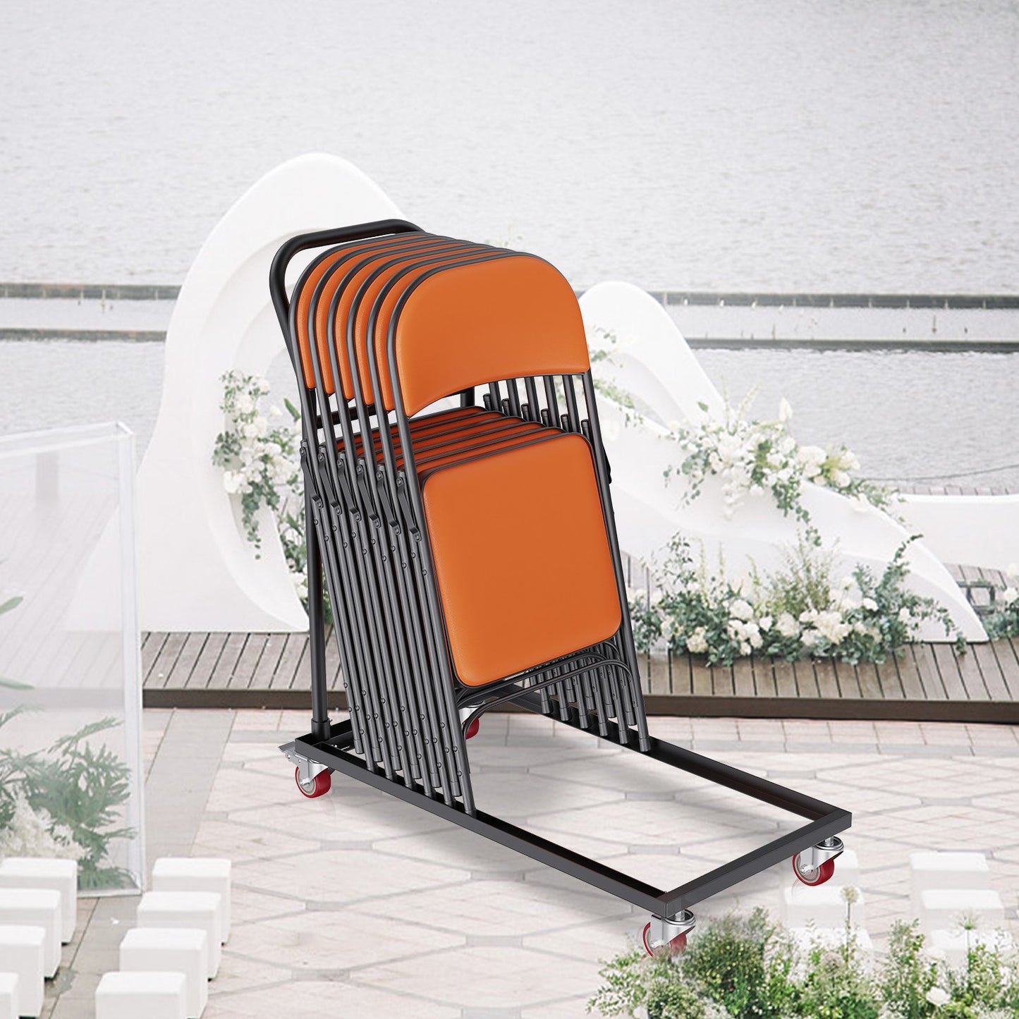 Folding Chair Dolly, Iron Commercial Cart with 12 Chairs Capacity, Folding Chairs Rack Trolley with 4 V952-ZYTC422136YCTP8YBV0