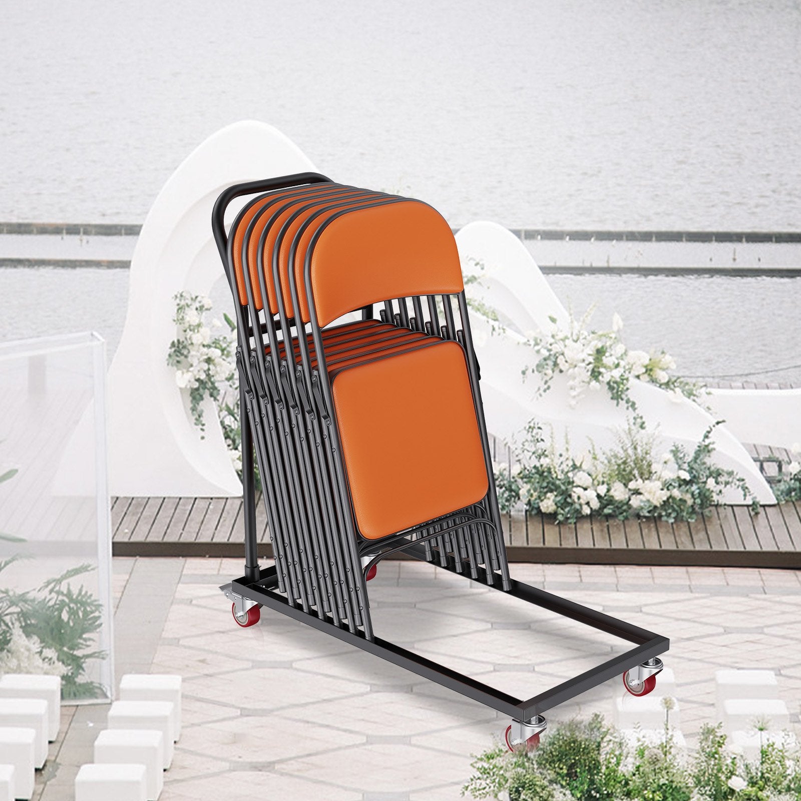 Folding Chair Dolly, Iron Commercial Cart with 12 Chairs Capacity, Folding Chairs Rack Trolley with 4 V952-ZYTC422136YCTP8YBV0