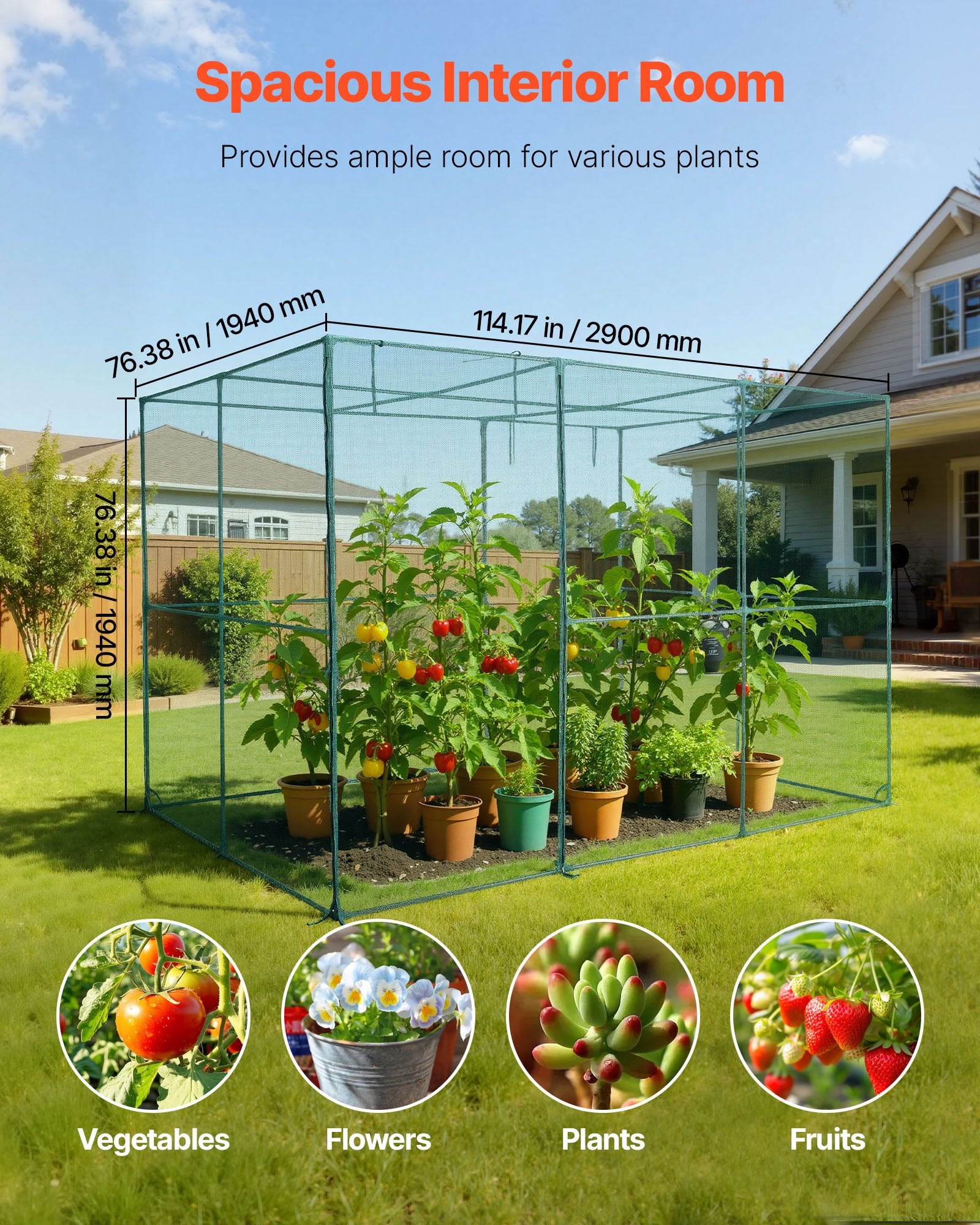 Crop Cage, 2.9 x 1.94 x 1.94 m Plant Protection Tent with Zippered Door, Wind-Resistant Tall Crop Cage, Easy V952-ZZBHZ1PCS120Z3706001V0