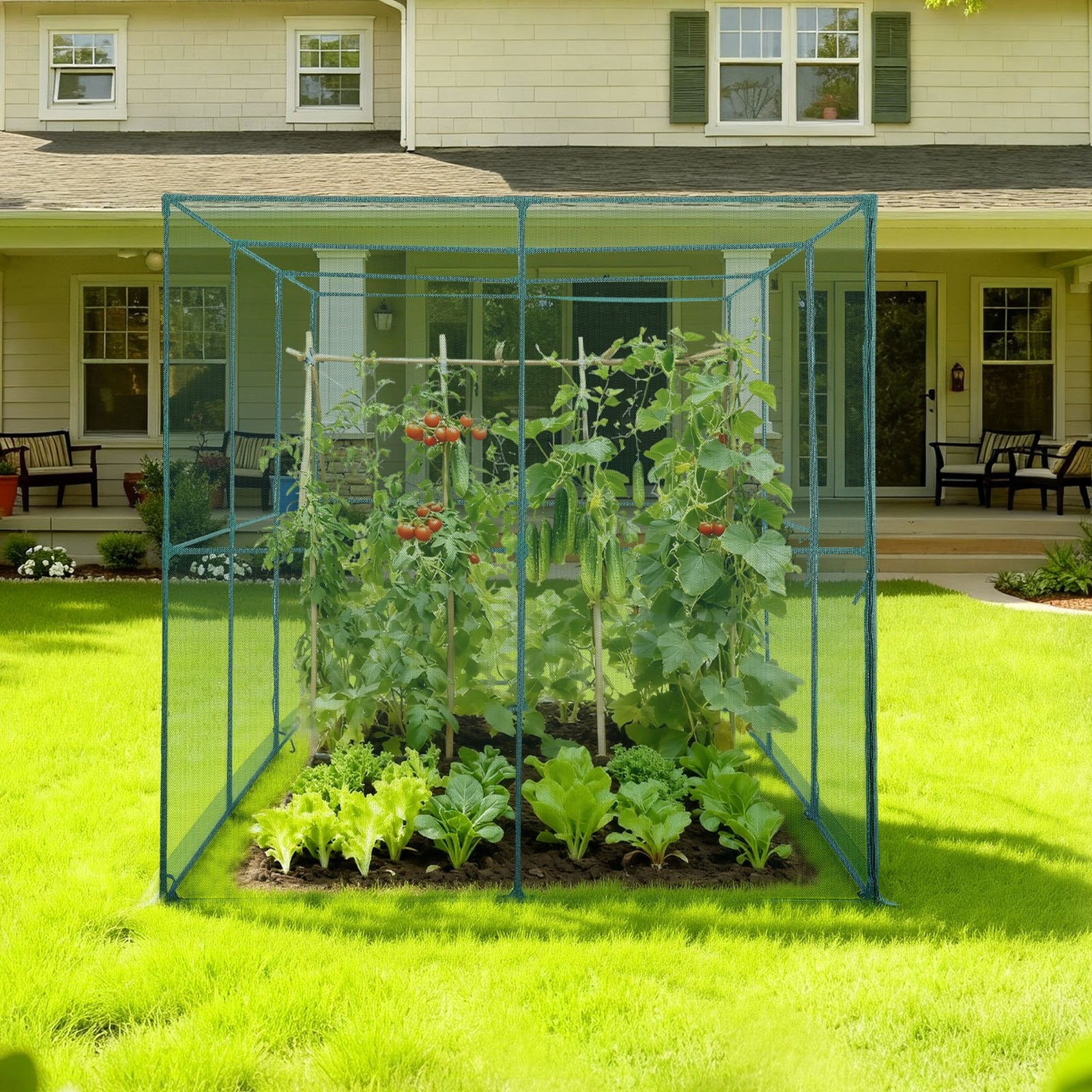 Crop Cage, 2.9 x 1.94 x 1.94 m Plant Protection Tent with Zippered Door, Wind-Resistant Tall Crop Cage, Easy V952-ZZBHZ1PCS120Z3706001V0
