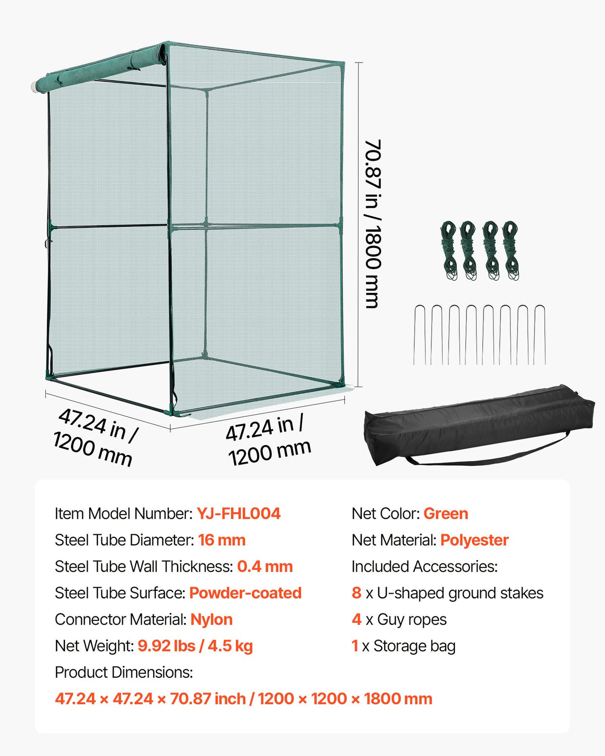 Crop Cage, 1.2 x 1.2 x 1.8 m Plant Protection Tent with Zippered Door, Wind-Resistant Tall Crop Cage, Easy to V952-ZZBHZ1PCS484D8164001V0