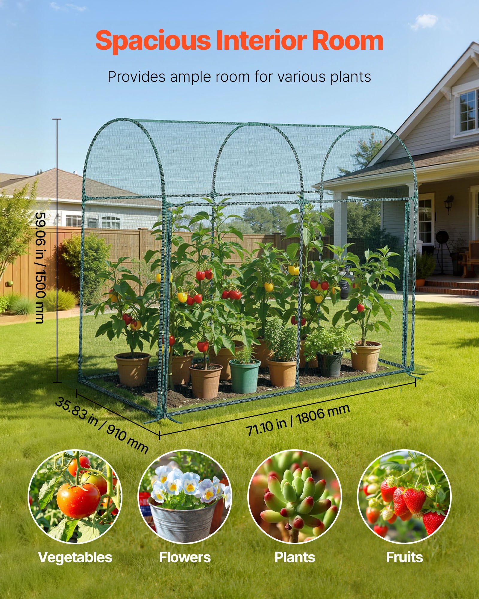 Crop Cage, 1.8 x 0.91 x 1.5 m Plant Protection Tent with Zippered Door, Wind-Resistant Tall Crop Cage, Easy V952-ZZBHZ1PCS733WG3BH001V0