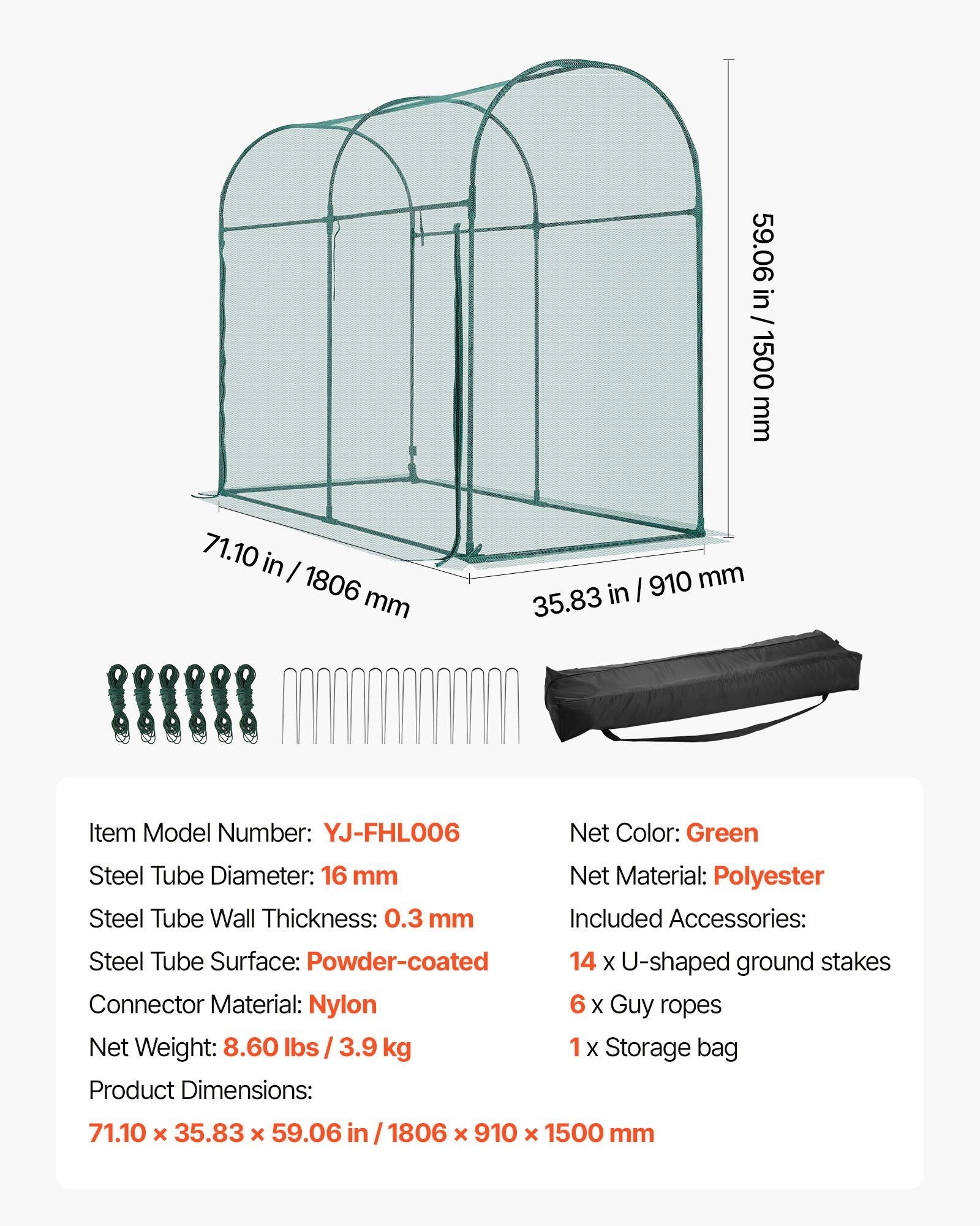 Crop Cage, 1.8 x 0.91 x 1.5 m Plant Protection Tent with Zippered Door, Wind-Resistant Tall Crop Cage, Easy V952-ZZBHZ1PCS733WG3BH001V0