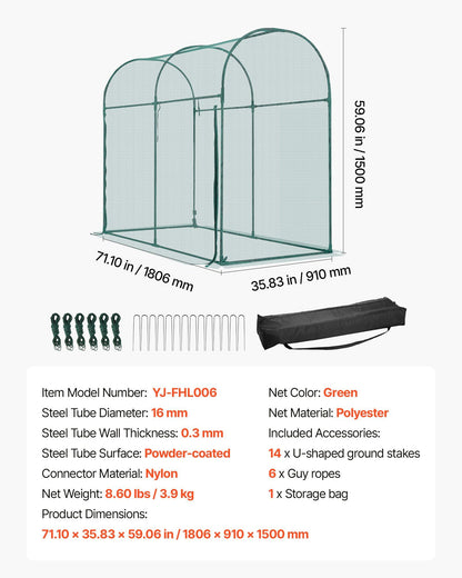 Crop Cage, 1.8 x 0.91 x 1.5 m Plant Protection Tent with Zippered Door, Wind-Resistant Tall Crop Cage, Easy V952-ZZBHZ1PCS733WG3BH001V0