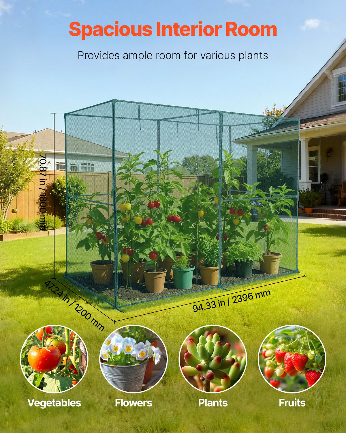 Crop Cage, 2.39 x 1.2 x 1.8 m Plant Protection Tent with Zippered Door, Wind-Resistant Tall Crop Cage, Easy V952-ZZBHZ1PCS984VTPLP001V0