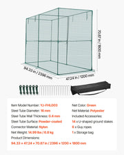 Crop Cage, 2.39 x 1.2 x 1.8 m Plant Protection Tent with Zippered Door, Wind-Resistant Tall Crop Cage, Easy V952-ZZBHZ1PCS984VTPLP001V0