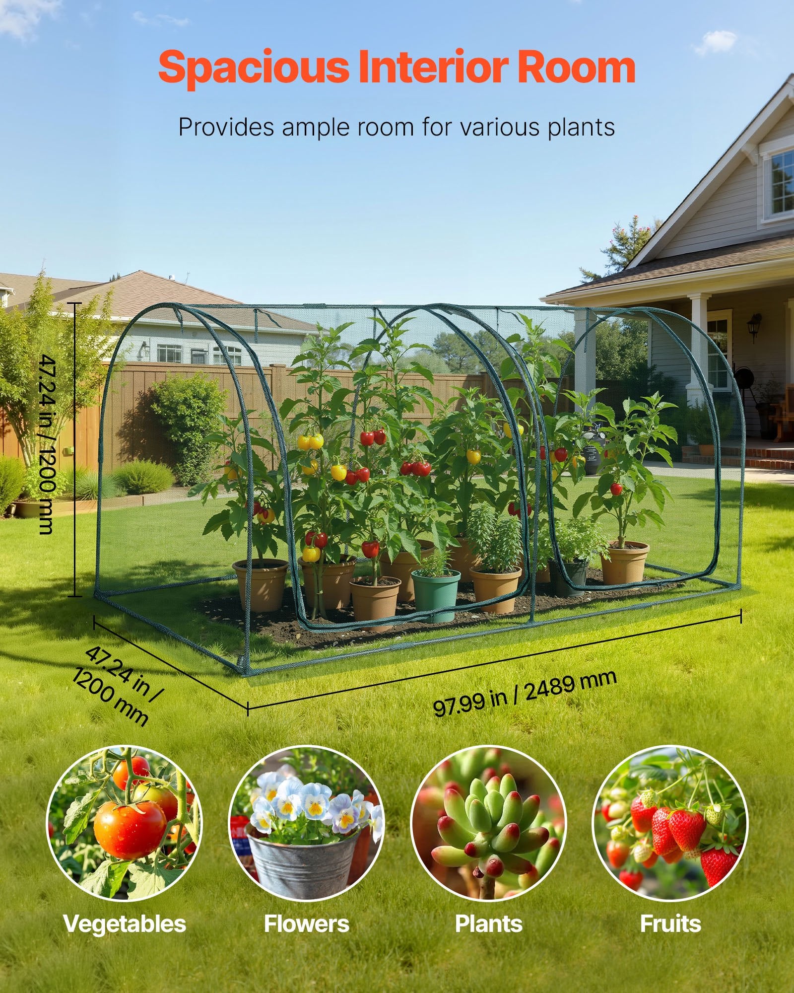 Crop Cage, 2.48 x 1.2 x 1.2 m Plant Protection Tent with Zippered Door, Wind-Resistant Tall Crop Cage, Easy V952-ZZBHZ1PCS984ZQZ2F001V0