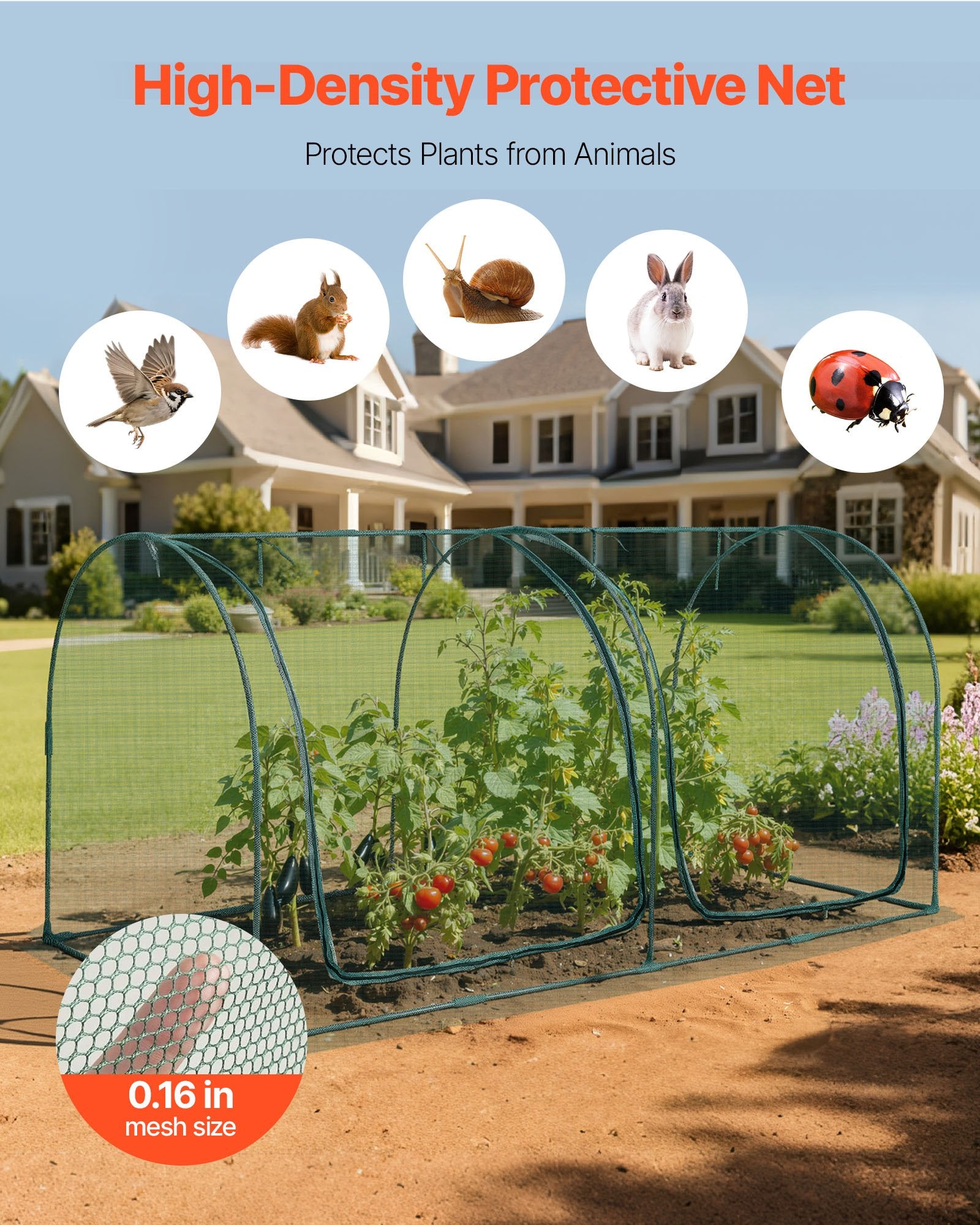 Crop Cage, 2.48 x 1.2 x 1.2 m Plant Protection Tent with Zippered Door, Wind-Resistant Tall Crop Cage, Easy V952-ZZBHZ1PCS984ZQZ2F001V0