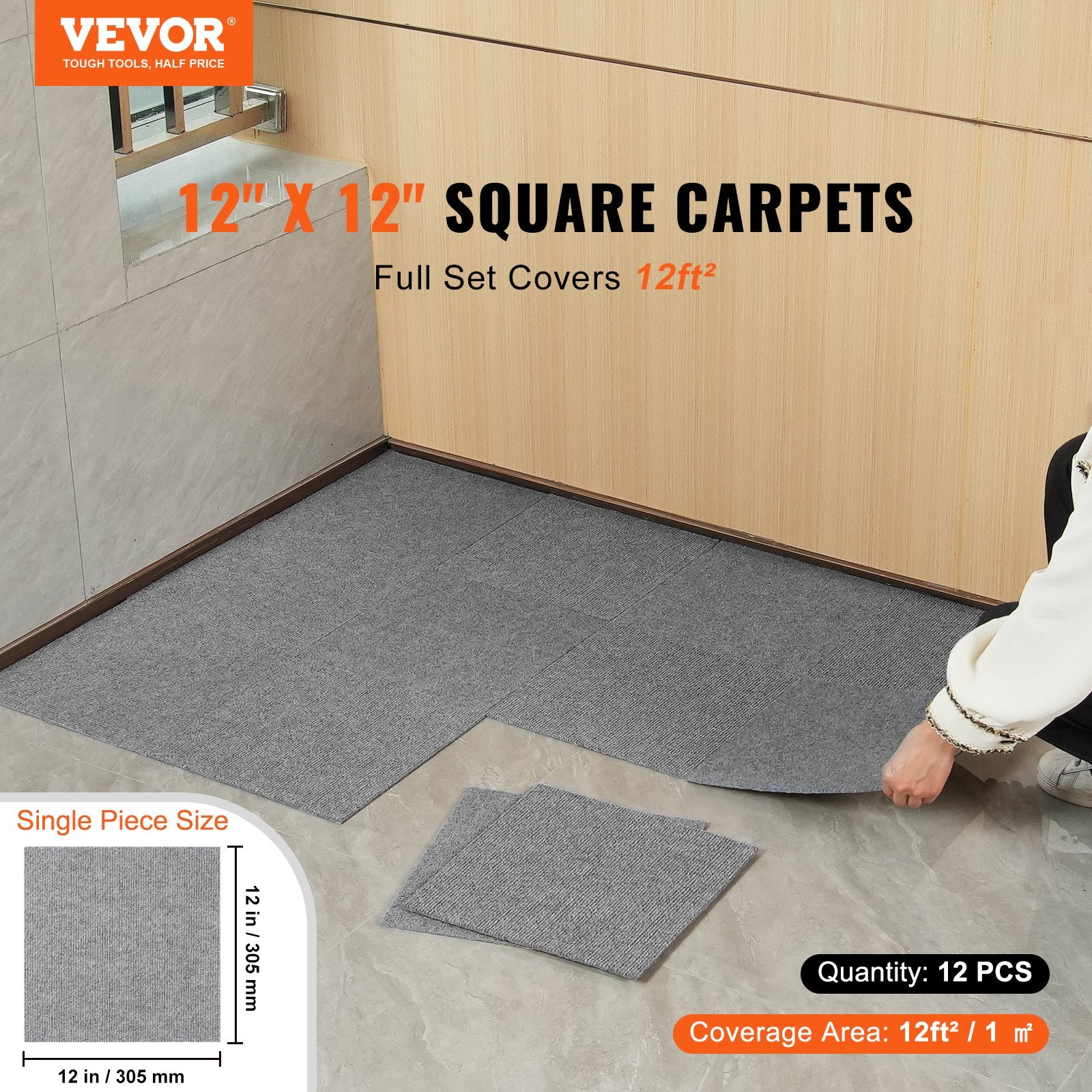 Carpet Tiles Peel and Stick, Squares Self Adhesive Carpet Floor Tile, Soft Padded Carpet Tiles, Easy Install V952-ZZFKDT1212YCO3IJOV0