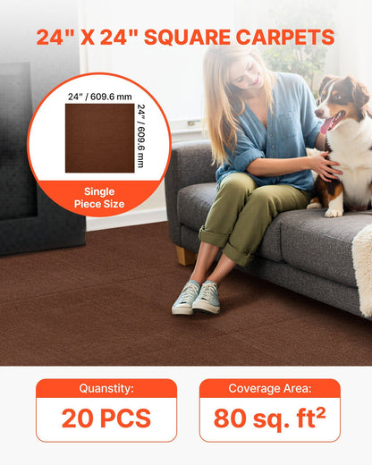 Carpet Tiles 610x610 mm, 20 PCS Peel and Stick Carpet Square Rug, Self Adhesive Commercial Floor Soft Padded V952-ZZFKDT2424INC2GRB001V0