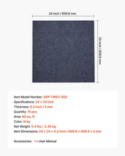 Carpet Tiles 610x610 mm, 15 Pack Peel and Stick Carpet Square Rug, Self Adhesive Commercial Floor Soft Padded V952-ZZFKDT2424INX4DTI001V0