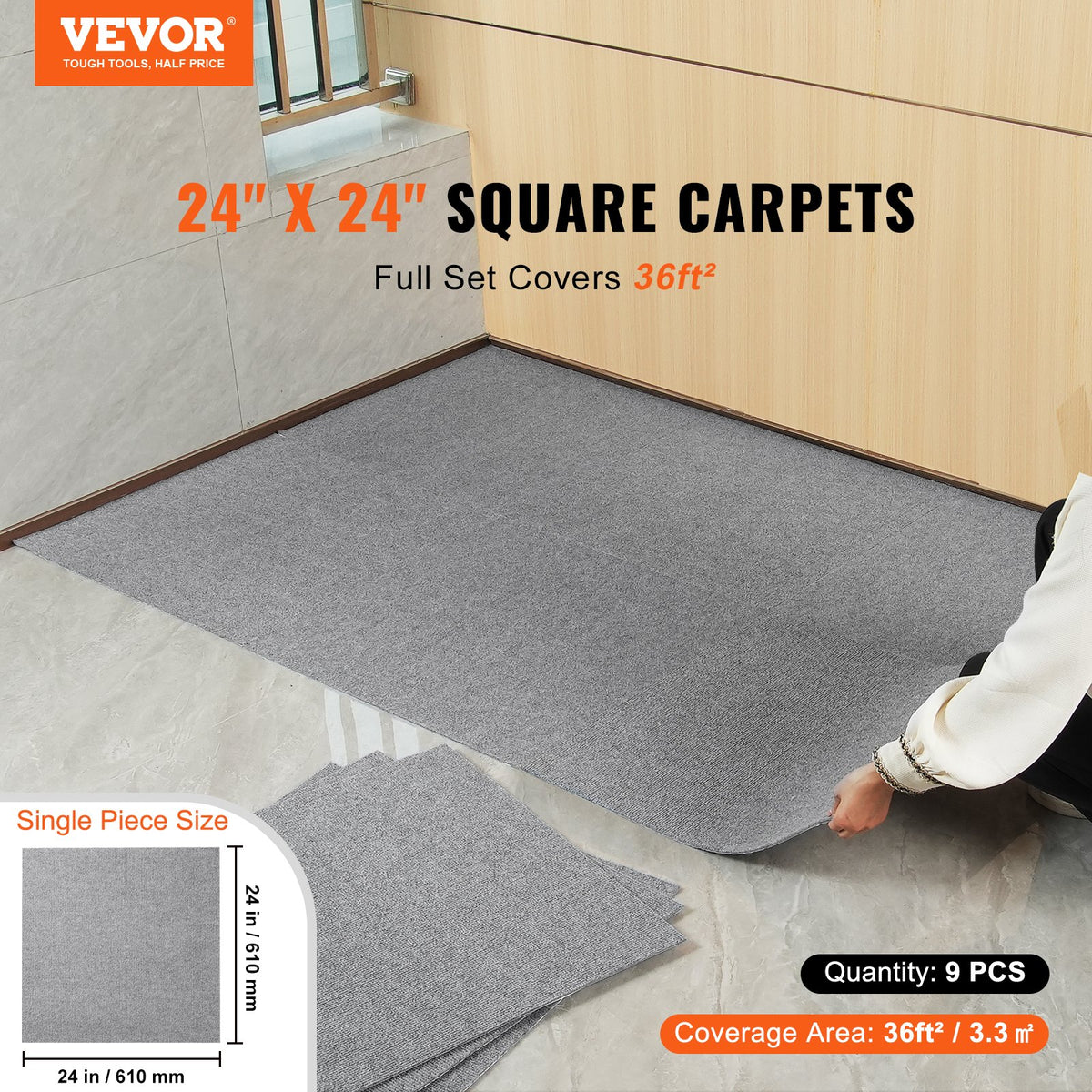 Carpet Tiles Peel and Stick, Squares Self Adhesive Carpet Floor Tile, Soft Padded Carpet Tiles, Easy Install V952-ZZFKDT2424YCAK994V0
