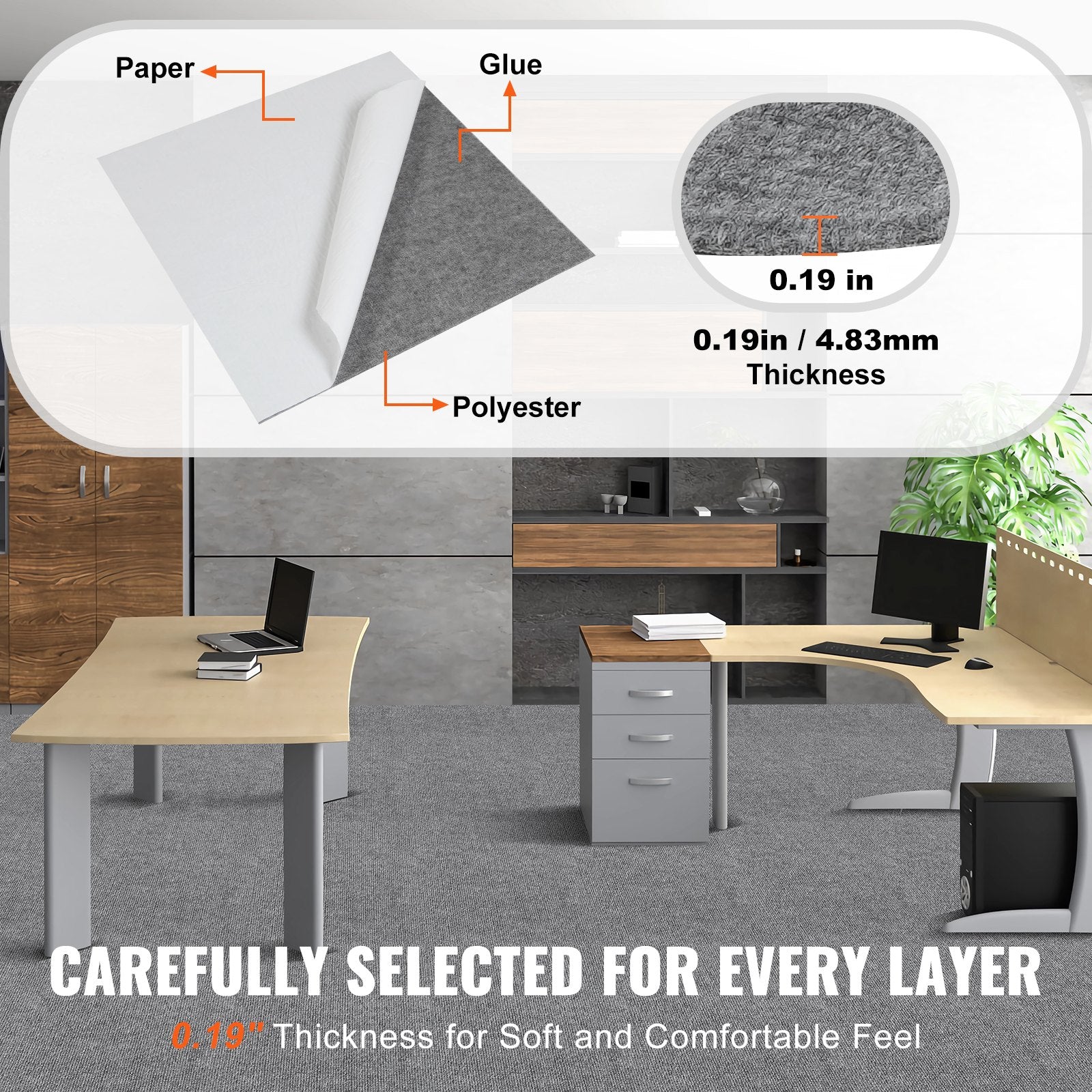 Carpet Tiles Peel and Stick, Squares Self Adhesive Carpet Floor Tile, Soft Padded Carpet Tiles, Easy Install V952-ZZFKDT2424YCAK994V0