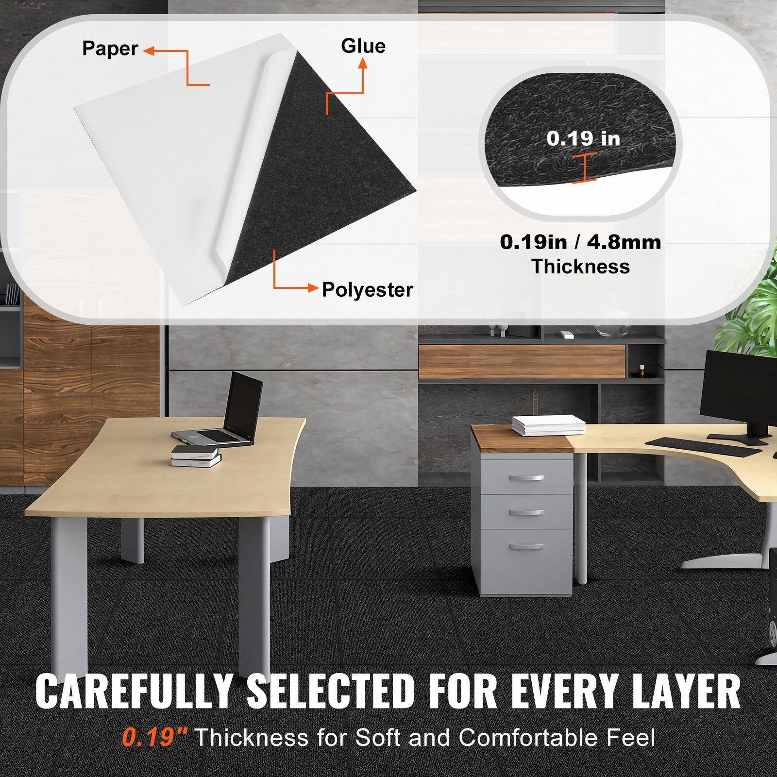 Carpet Tiles Peel and Stick, 24" x 24" Squares Self Adhesive Carpet Floor Tile, Soft Padded Carpet Tiles, V952-ZZFKDT2424YCT8PQDV0