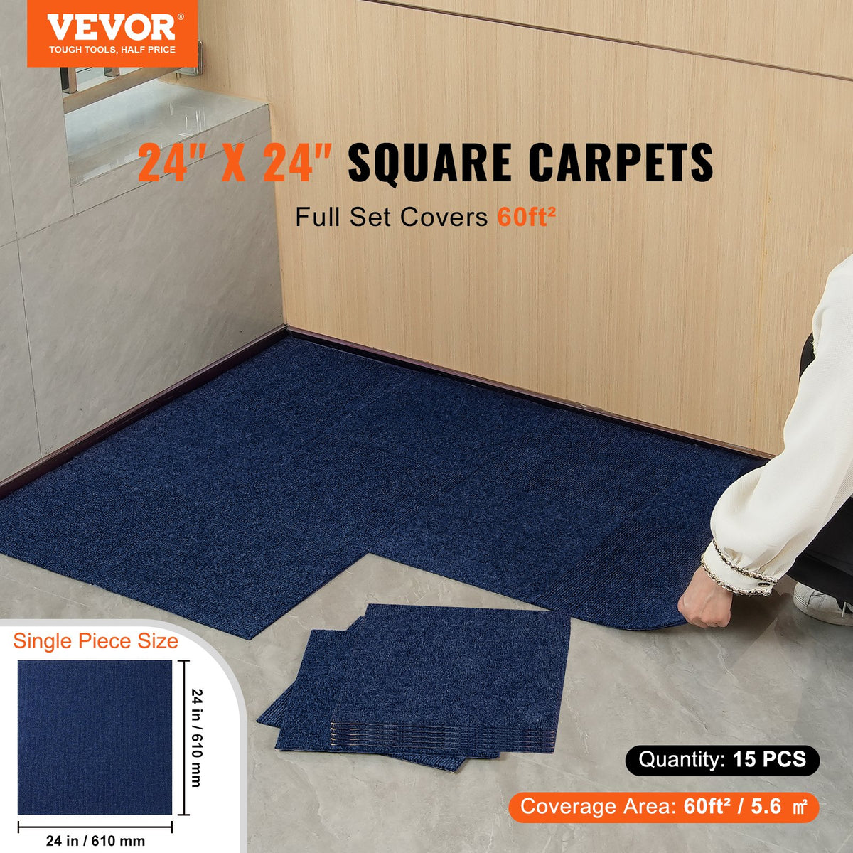 Carpet Tiles Peel and Stick, Squares Self Adhesive Carpet Floor Tile, Soft Padded Carpet Tiles, Easy Install V952-ZZFKDT2424YCU83VVV0