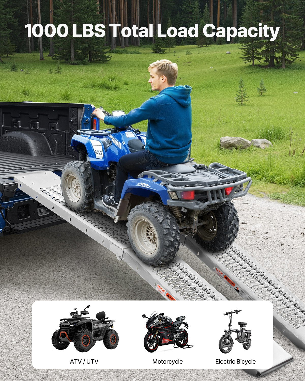 Steel Ramps, 1000 lbs, 2Pcs Heavy-duty Ramps with Wider Ramp Surface, Universal Stable Loading Ramp with V952-ZZGPDGZ1000LL25YEV0