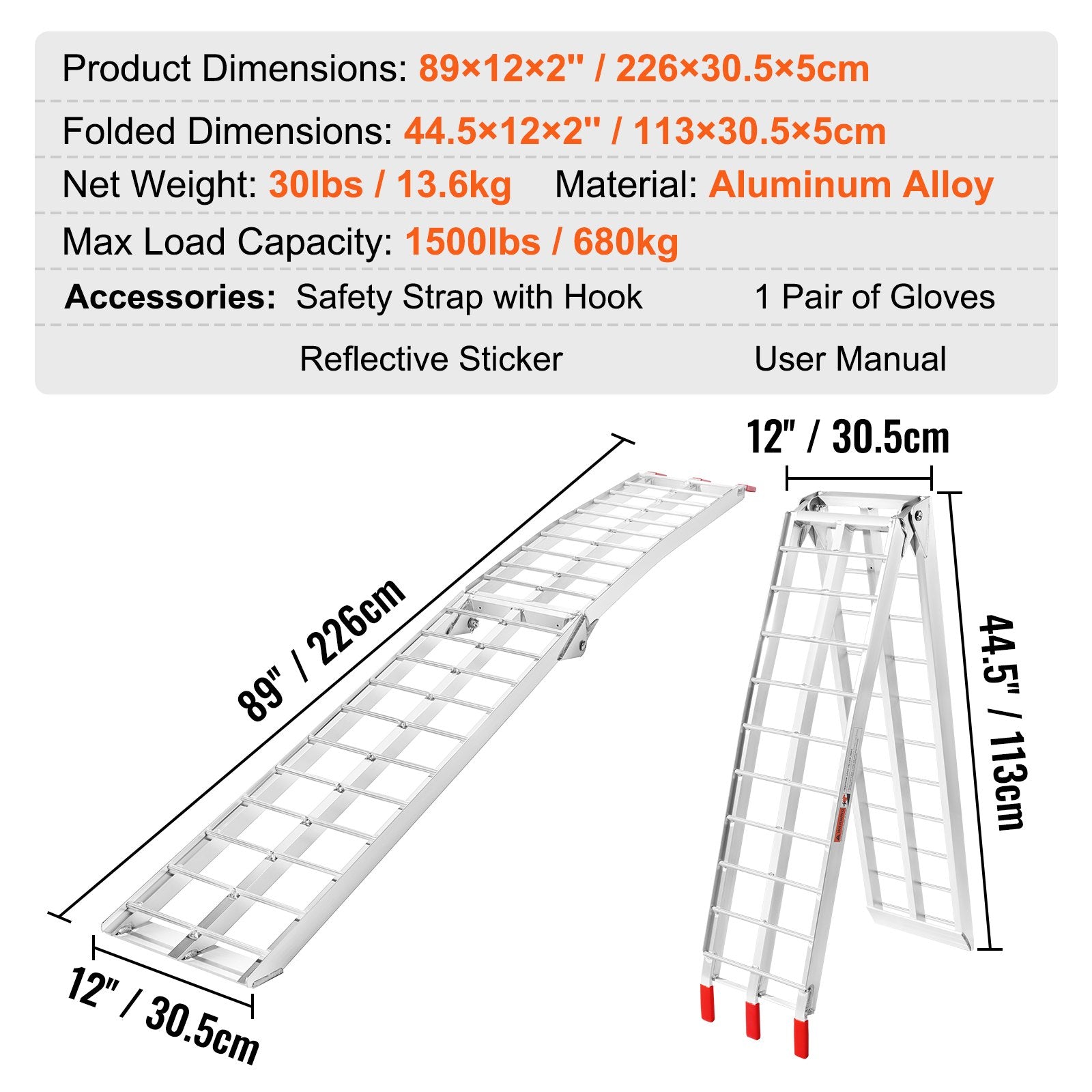 Aluminum Ramp 1500 LBS Foldable Loading Ramps for Pickup Trucks Bed 2 PCS V952-ZZGXPDBL15002MPCQV0
