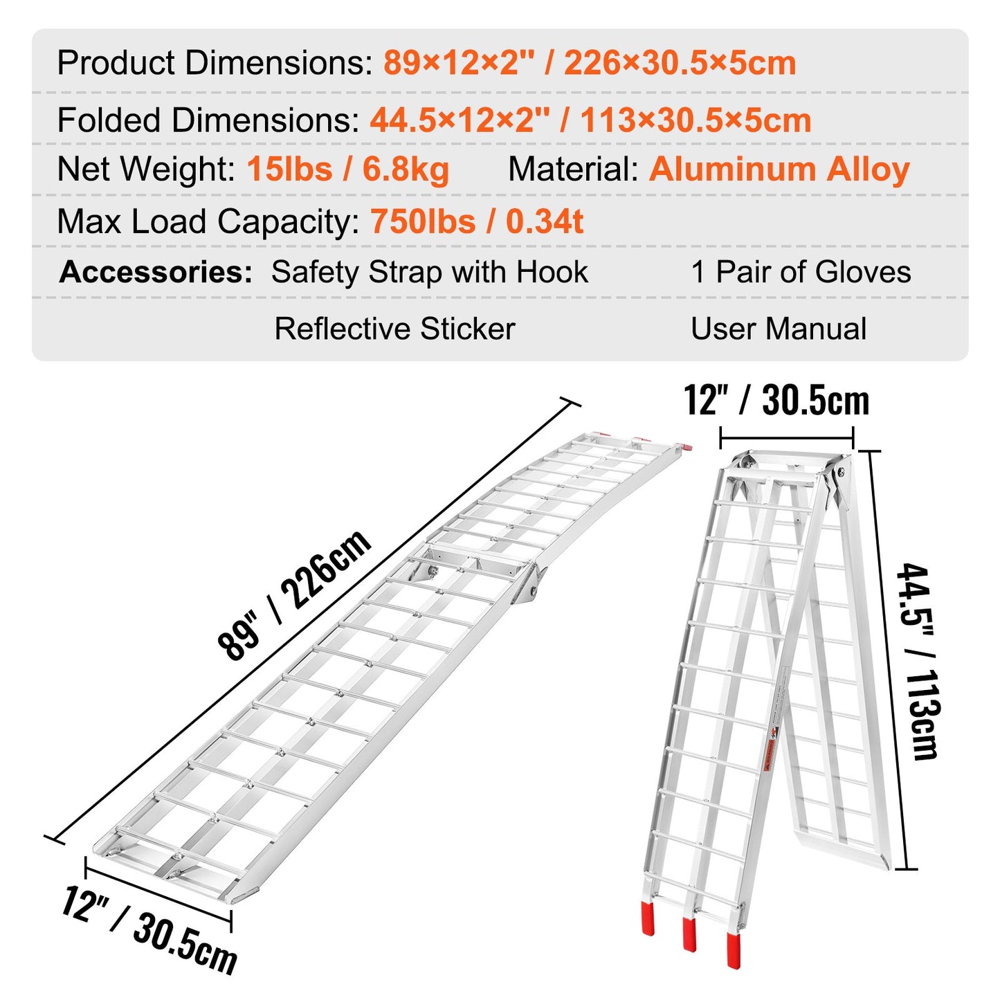 Aluminum Ramp 750 LBS Foldable Loading Ramps for Pickup Trucks Bed 1 Piece V952-ZZGXPDBLZ7501SFCXV0