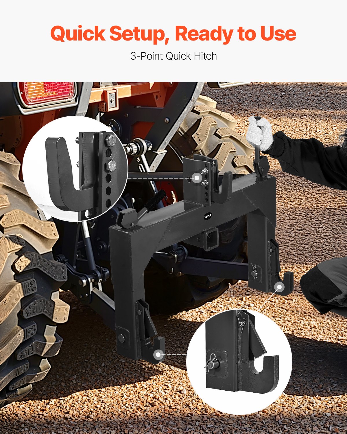 3-Point Quick Hitch with 2 in Receiver, 3000 Lbs Lift Capacity, 3-Pt Hitch with 5 Level Adjustable Bolt, V952-ZZJKHJT12LTL4BMD9001V0