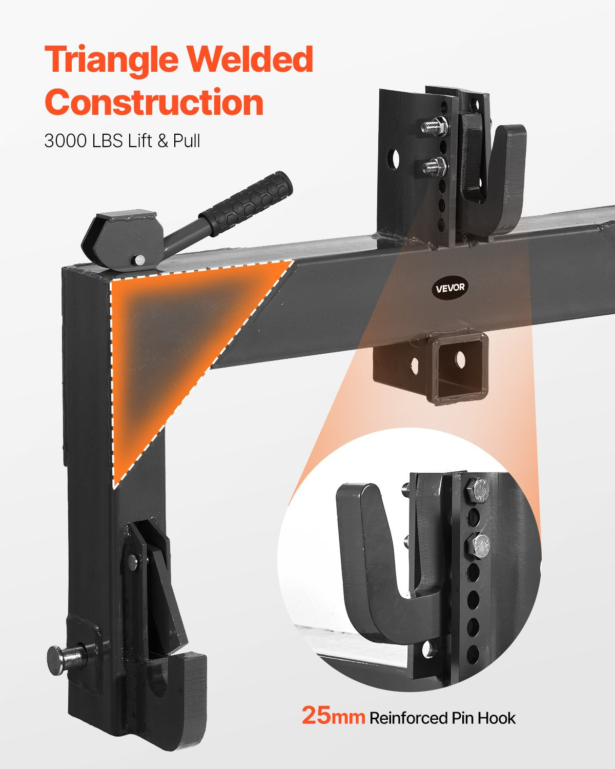 3-Point Quick Hitch with 2 in Receiver, 3000 Lbs Lift Capacity, 3-Pt Hitch with 5 Level Adjustable Bolt, V952-ZZJKHJT12LTL4BMD9001V0