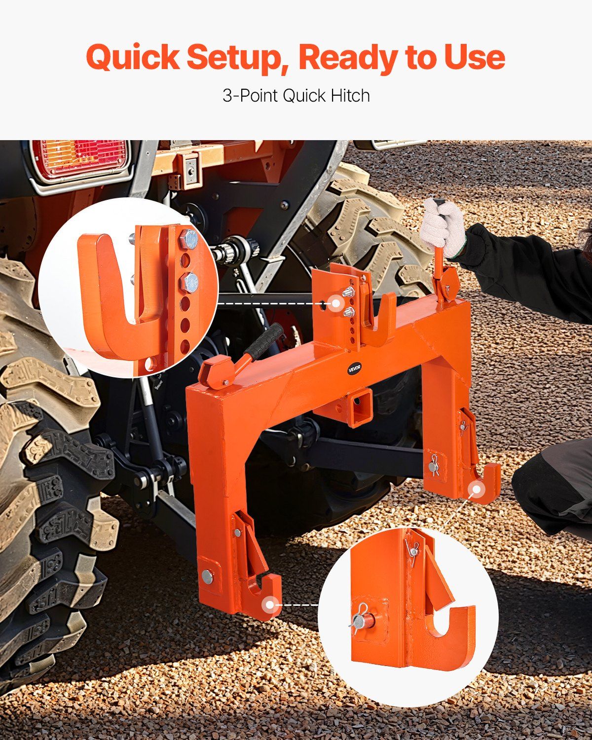 3-Point Quick Hitch with 2 in Receiver, 3000 Lbs Lift Capacity, 3-Pt Hitch with 5 Level Adjustable Bolt, V952-ZZJKHJT12LTL7UC7H001V0