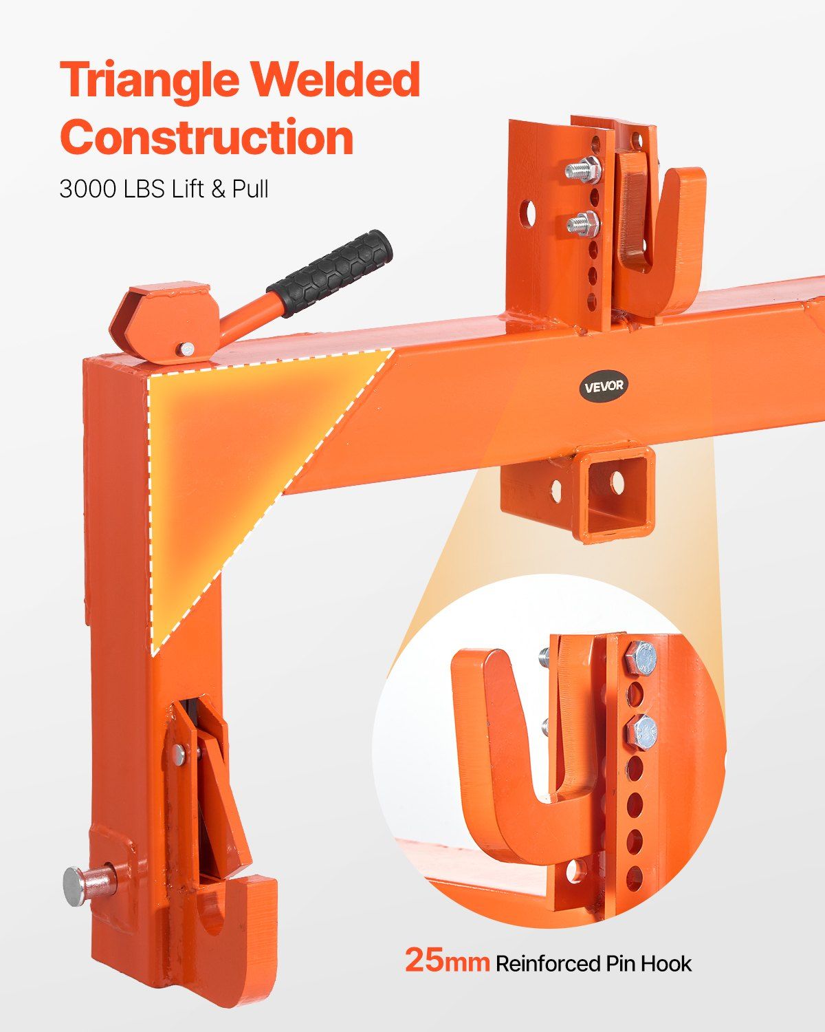 3-Point Quick Hitch with 2 in Receiver, 3000 Lbs Lift Capacity, 3-Pt Hitch with 5 Level Adjustable Bolt, V952-ZZJKHJT12LTL7UC7H001V0