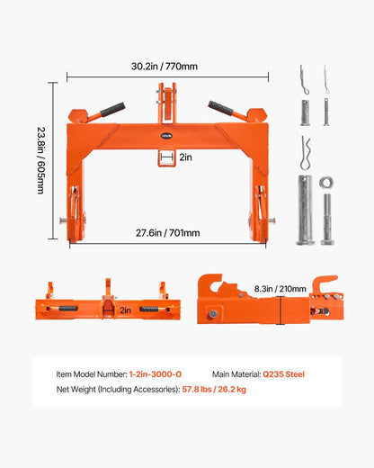 3-Point Quick Hitch with 2 in Receiver, 3000 Lbs Lift Capacity, 3-Pt Hitch with 5 Level Adjustable Bolt, V952-ZZJKHJT12LTL7UC7H001V0