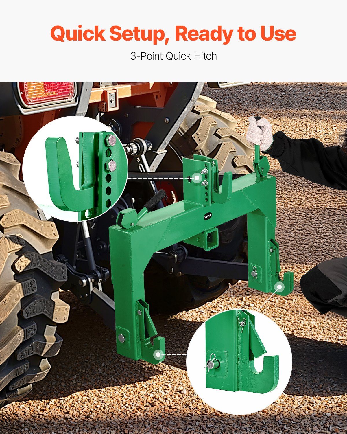 3-Point Quick Hitch with 2 in Receiver, 3000 Lbs Lift Capacity, 3-Pt Hitch with 5 Level Adjustable Bolt, V952-ZZJKHJT12LTLTZ4R9001V0