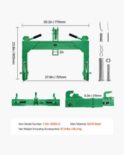 3-Point Quick Hitch with 2 in Receiver, 3000 Lbs Lift Capacity, 3-Pt Hitch with 5 Level Adjustable Bolt, V952-ZZJKHJT12LTLTZ4R9001V0