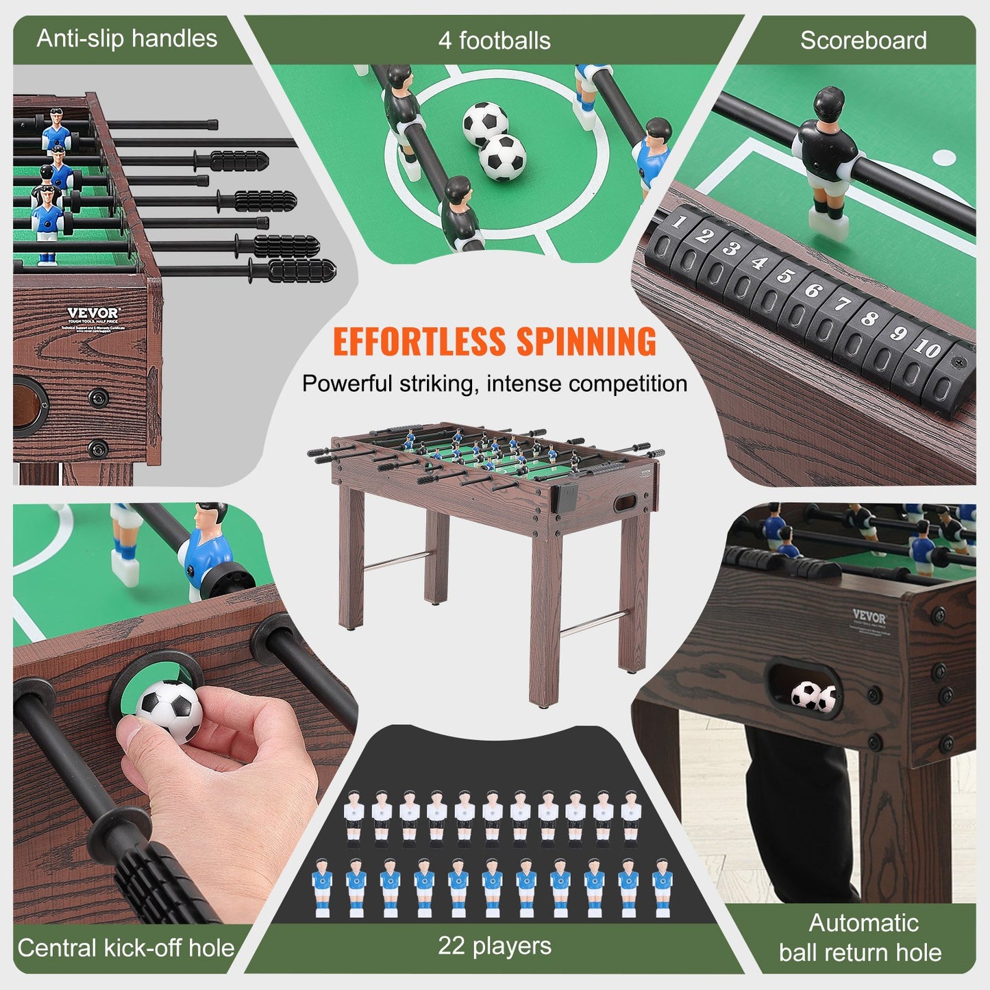 Foosball Table, 48 inch Standard Size Foosball Table, Indoor Full Size Foosball Table for Home, Family, and V952-ZZKZQZ48YCBB86HRRV0