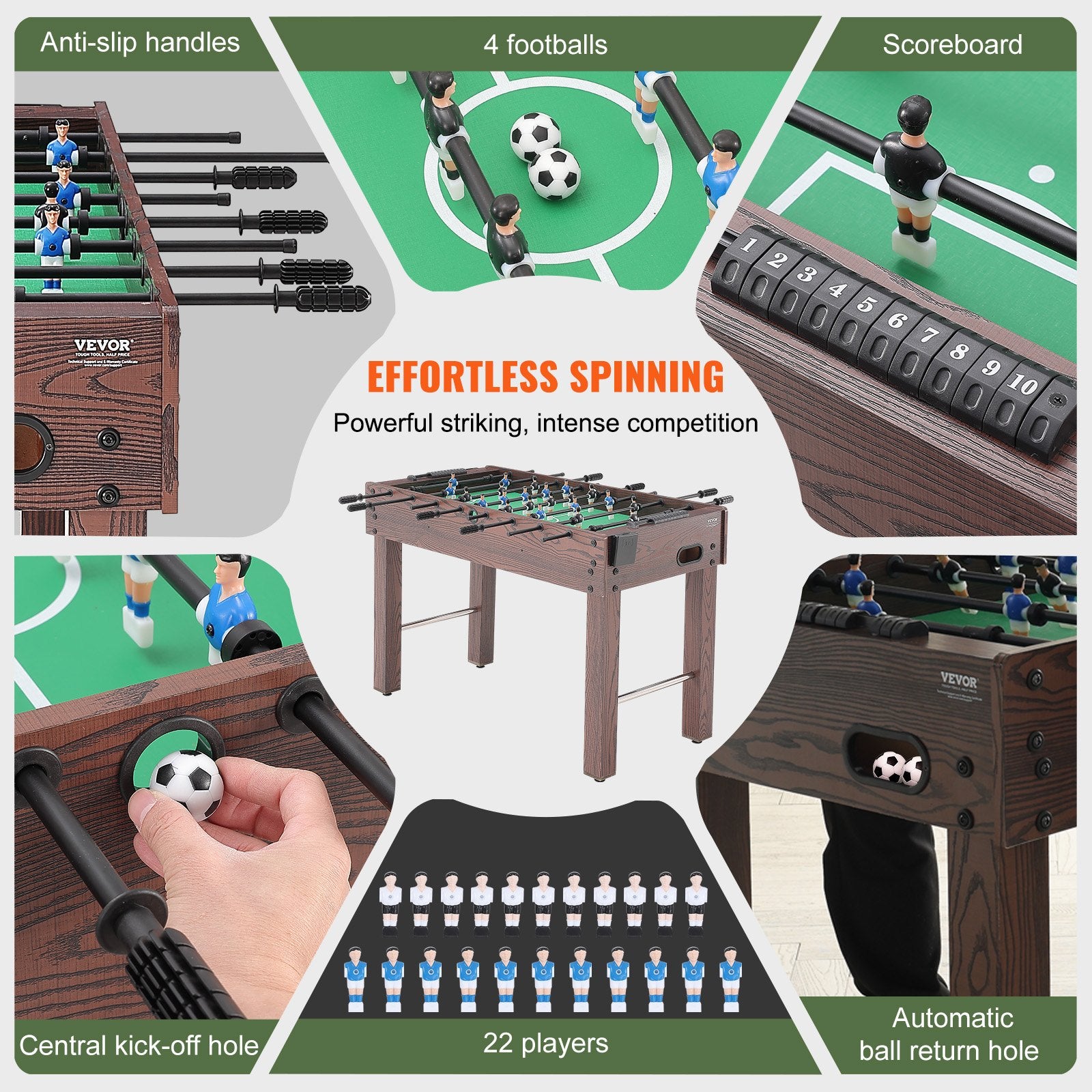 Foosball Table, 48 inch Standard Size Foosball Table, Indoor Full Size Foosball Table for Home, Family, and V952-ZZKZQZ48YCBB86HRRV0
