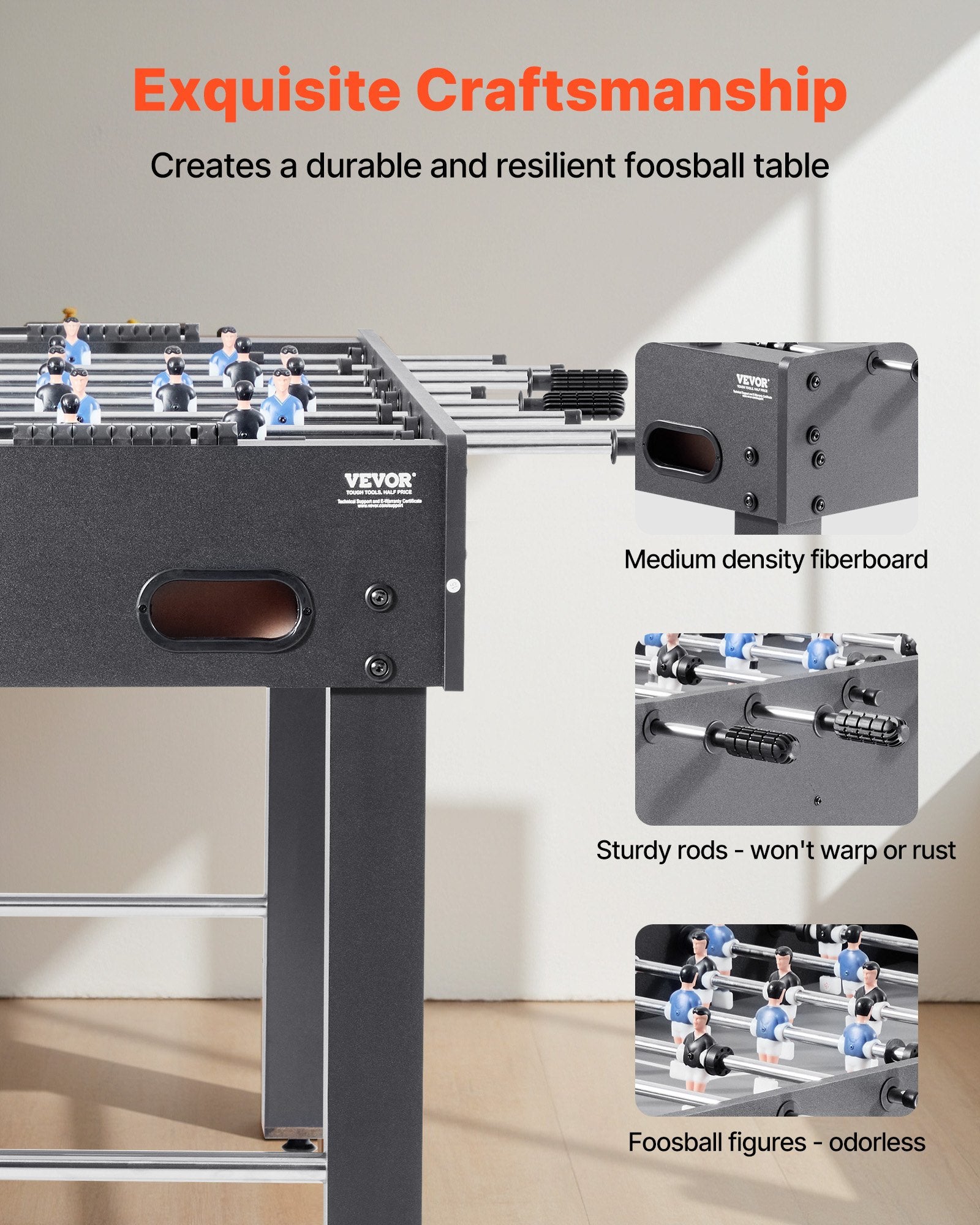 Foosball Table, 121 cm Standard Size Table, Indoor Full Size Foosball Tables for Home, Family, and Game Room, V952-ZZKZQZ48YCHSUEDA6003V0