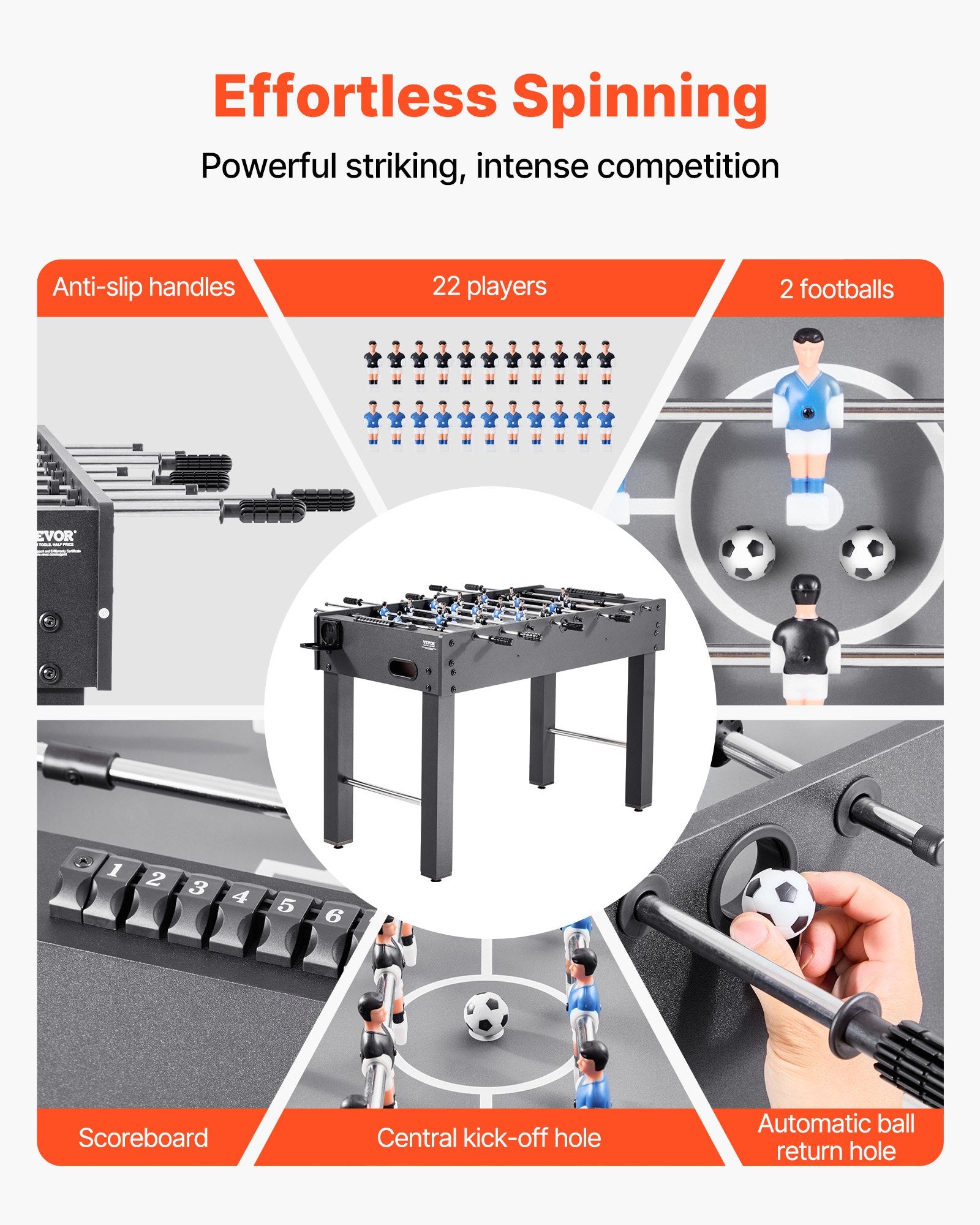 Foosball Table, 121 cm Standard Size Table, Indoor Full Size Foosball Tables for Home, Family, and Game Room, V952-ZZKZQZ48YCHSUEDA6003V0