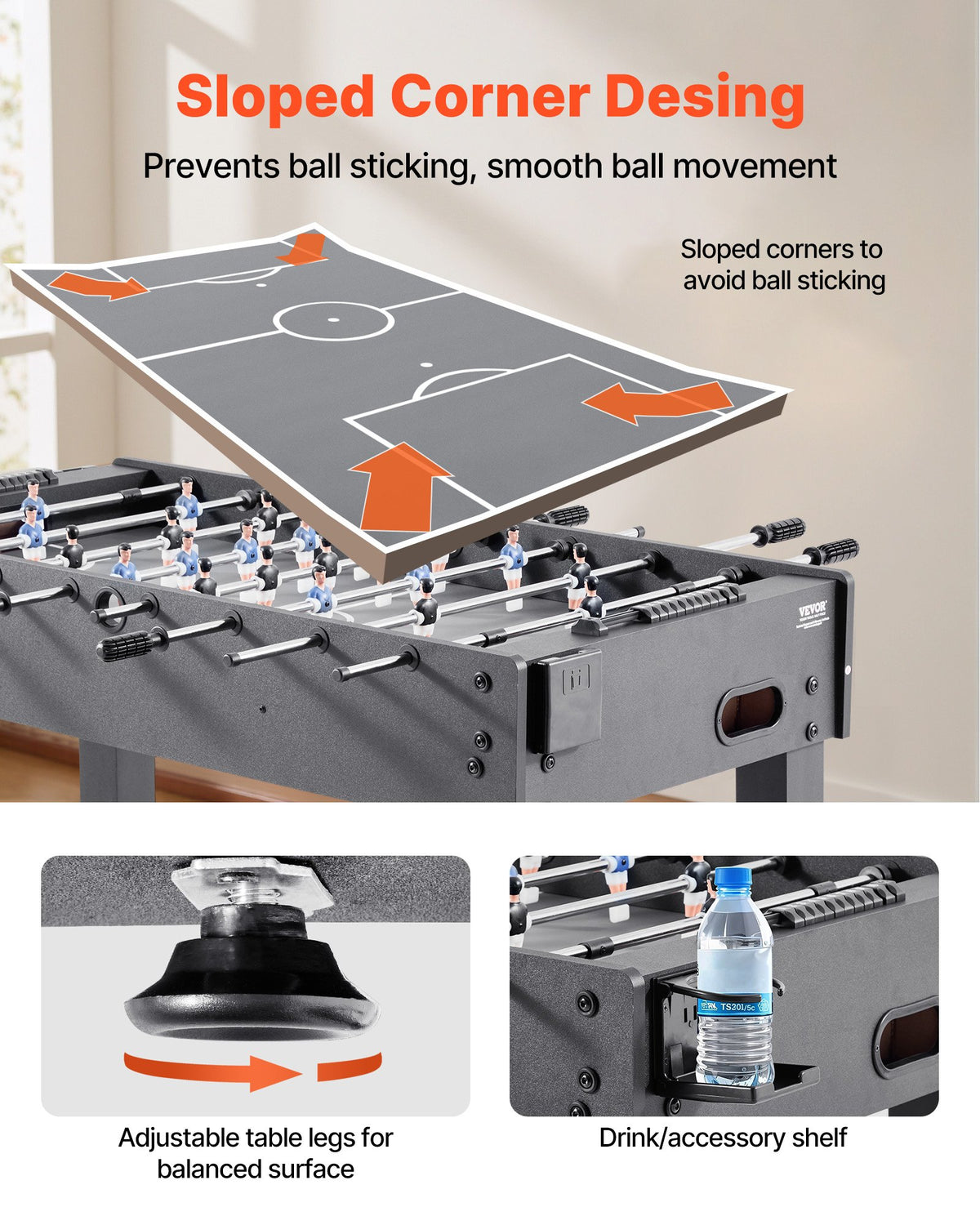 Foosball Table, 121 cm Standard Size Table, Indoor Full Size Foosball Tables for Home, Family, and Game Room, V952-ZZKZQZ48YCHSUEDA6003V0