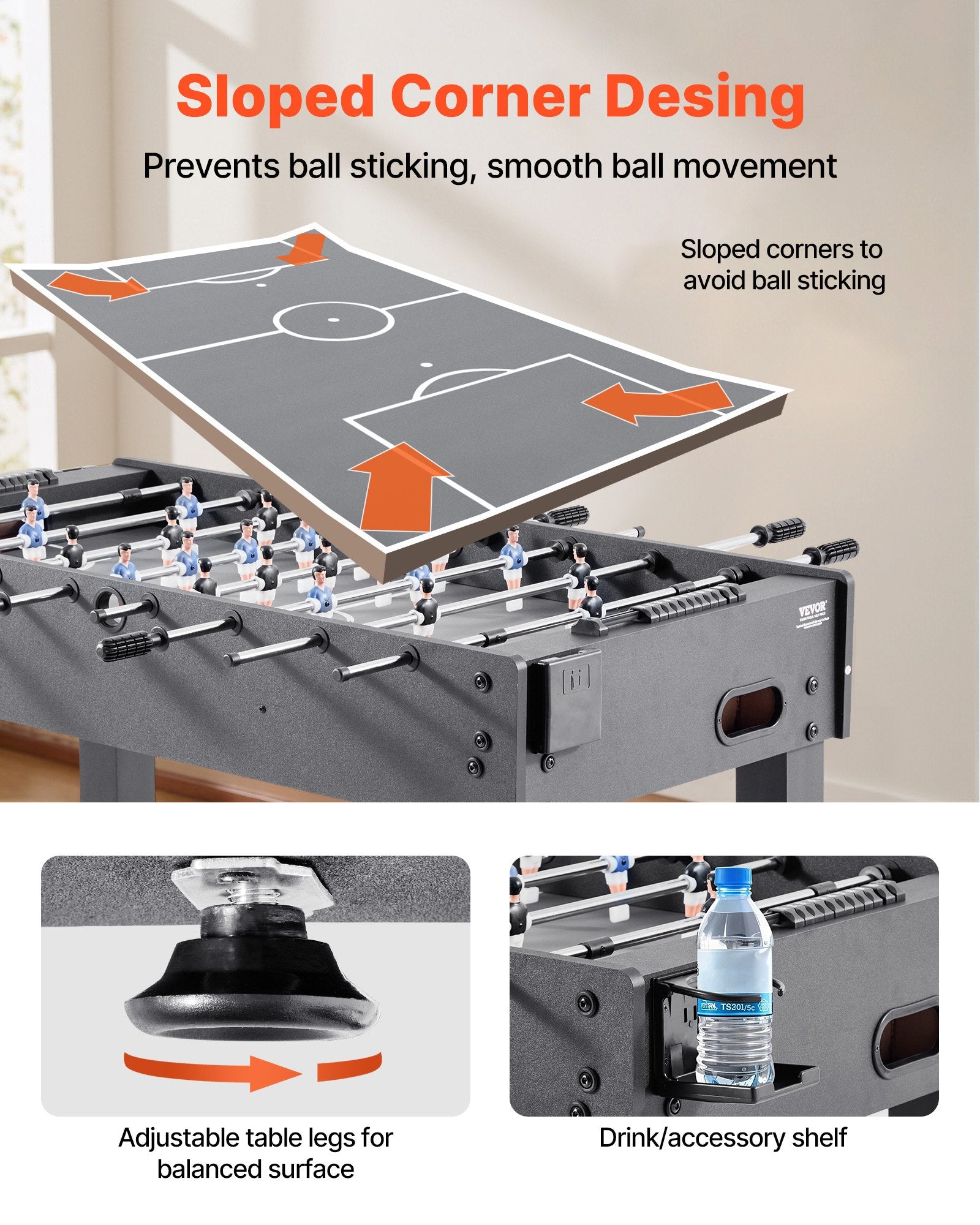 Foosball Table, 121 cm Standard Size Table, Indoor Full Size Foosball Tables for Home, Family, and Game Room, V952-ZZKZQZ48YCHSUEDA6003V0