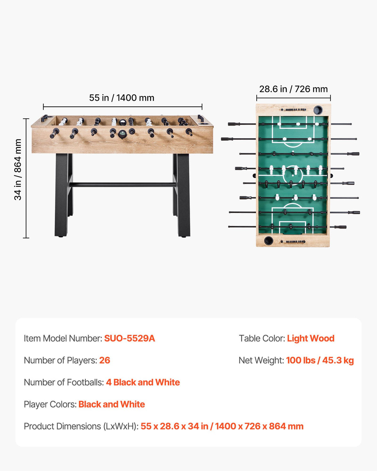 140 cm Foosball Soccer Game Table Standard Size Foosball Table for Home V952-ZZKZQZ55CJHBA29YJ001V0